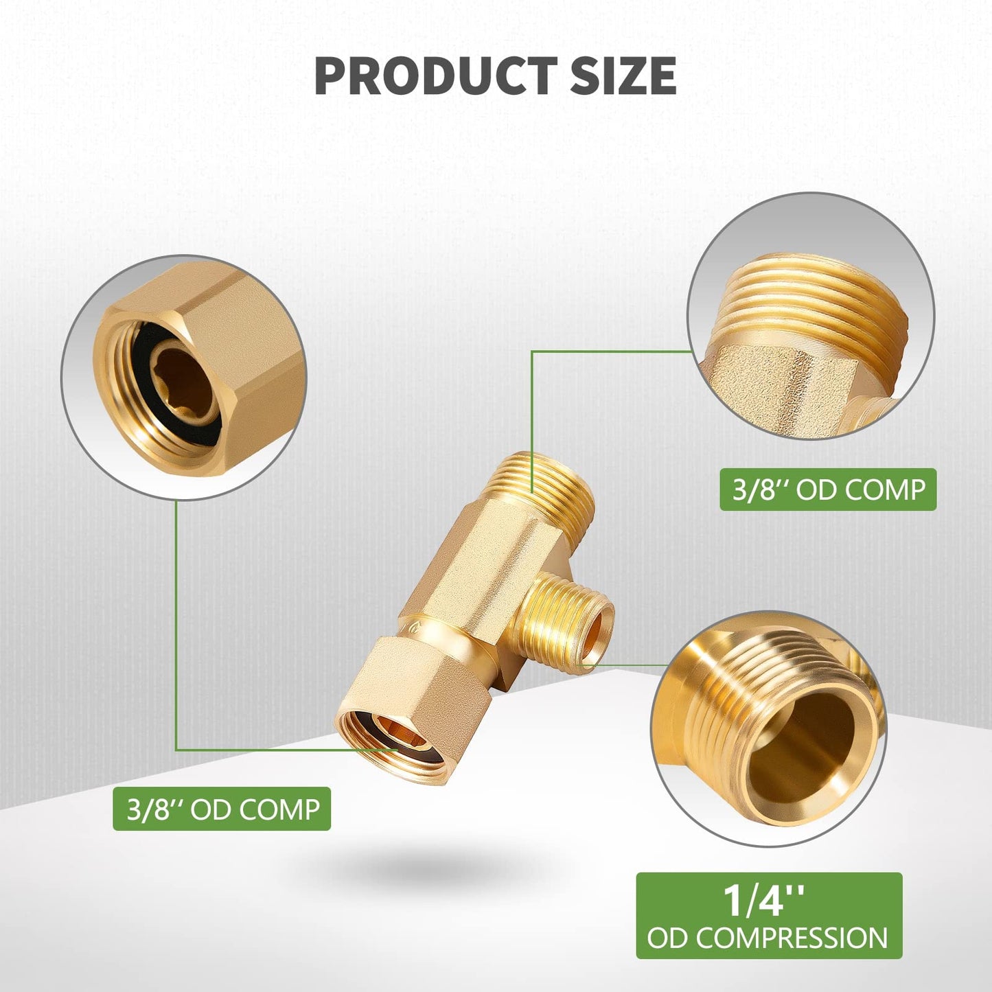 Litorange Brass Angle Stop Add-A-Tee Valve - 3/8" Compression Inlet by 3/8" & 1/4" OD Compression Outlets