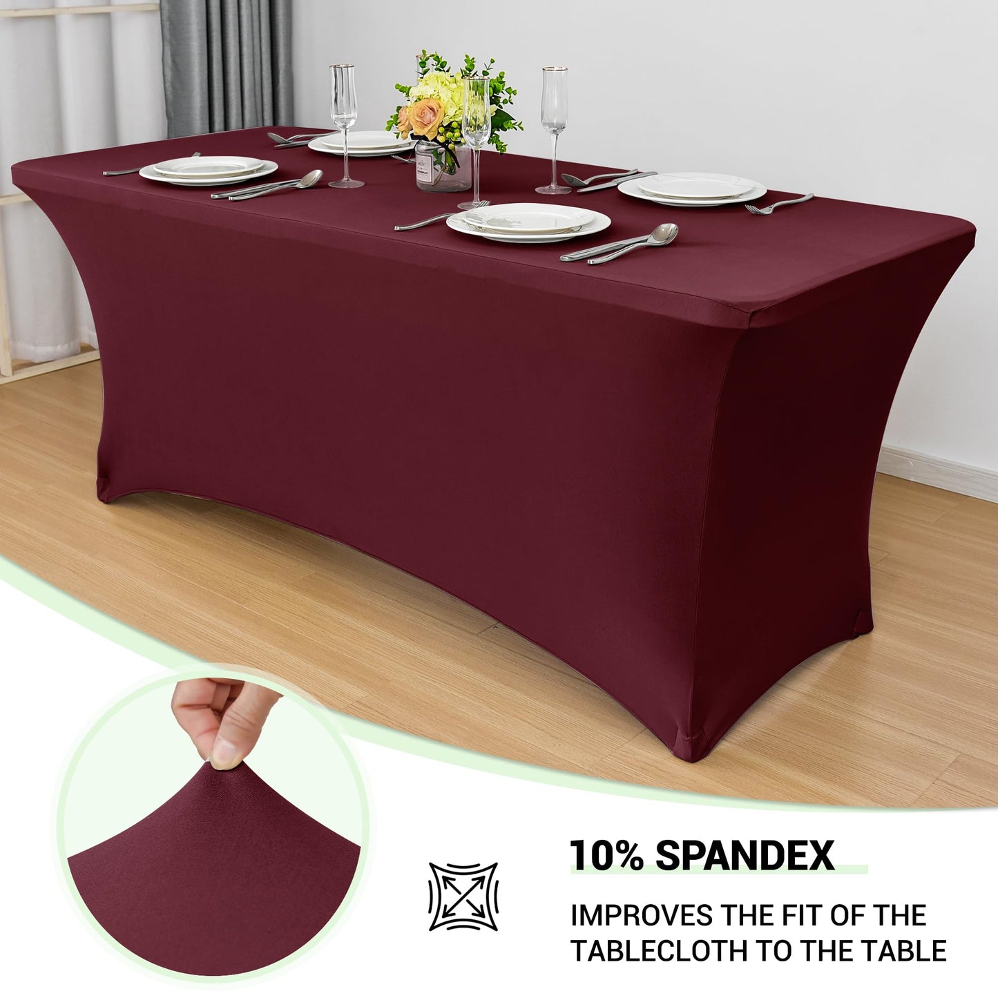 Obstal 4Ft Stretch Spandex Table Cover for Standard Folding Tables - 2 Pack Universal Rectangular Fitted Tablecloth for Party, Banquet, Events, Trade Show (Wine Red, 48L x 24W x 30H Inches)