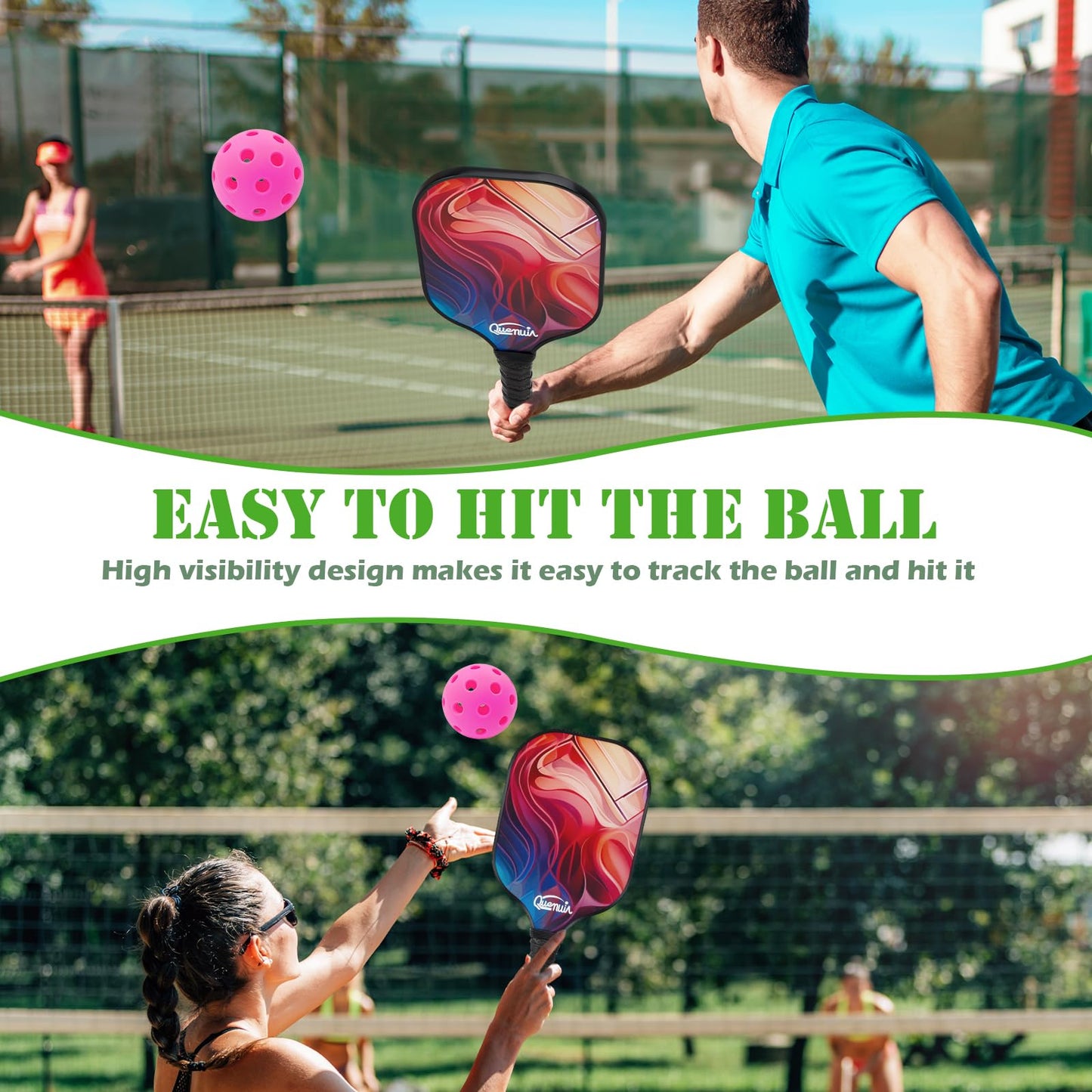 QUEMUIA Outdoor Pickleball Balls,40 Holes Outdoor Pickleballs USAPA Approved,4-Pack High Bounce Pickle Balls, Pickleball Gifts for Men or Women Pickleball Enthusiasts