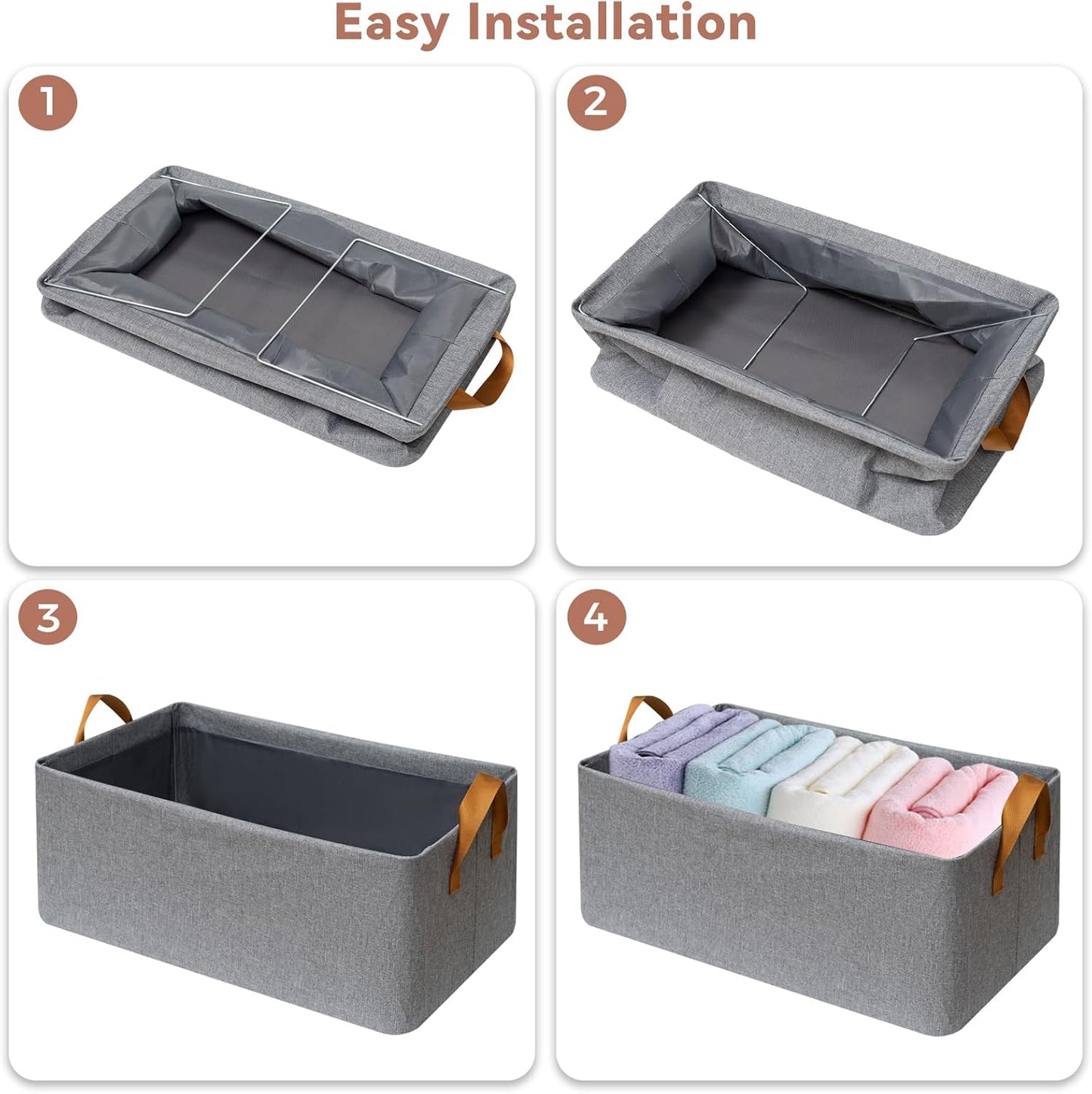 SNWDN Storage Bins - 6 Pack Medium Fabric Baskets for Closet Organization with Handles | Gray 15''L x 10''W x 8''H