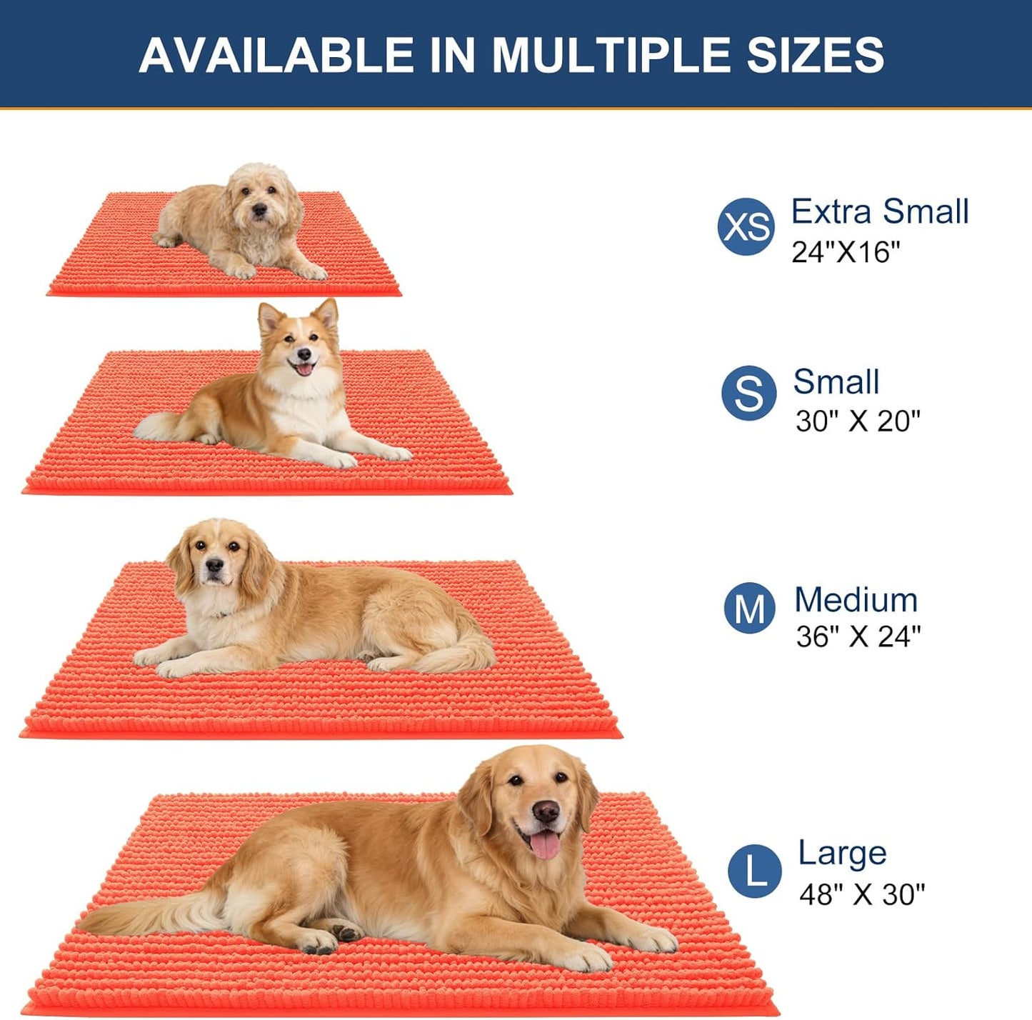 OLANLY Dog Door Mat - Ultra Absorbent Chenille Mud Doormat, Non-Slip & Washable, 36x24, Coral