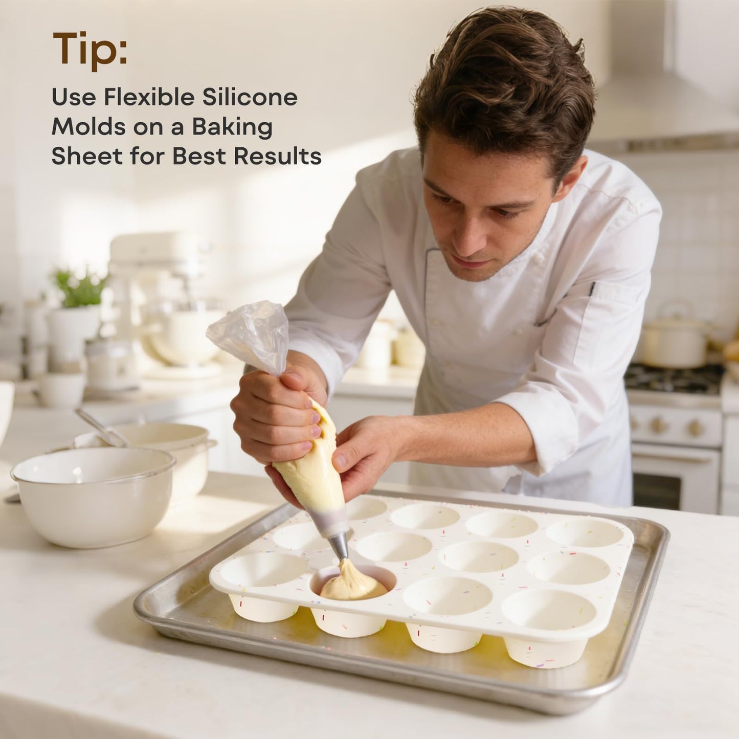 Ruinovate Silicone Muffin Pans for Baking Nonstick 2 Pcs, 12 Cup Regular Cupcake Pan, Food-Grade Silicone Baking Molds for Cupcakes, Egg Bites, Freezer, White