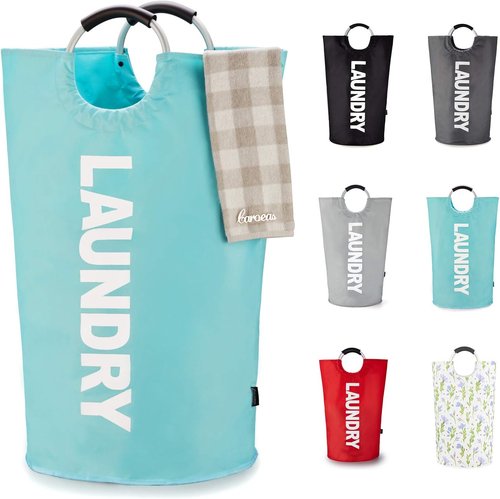 Caroeas 125L Laundry Basket - Large Collapsible Hamper with Padded Handles | Light Blue