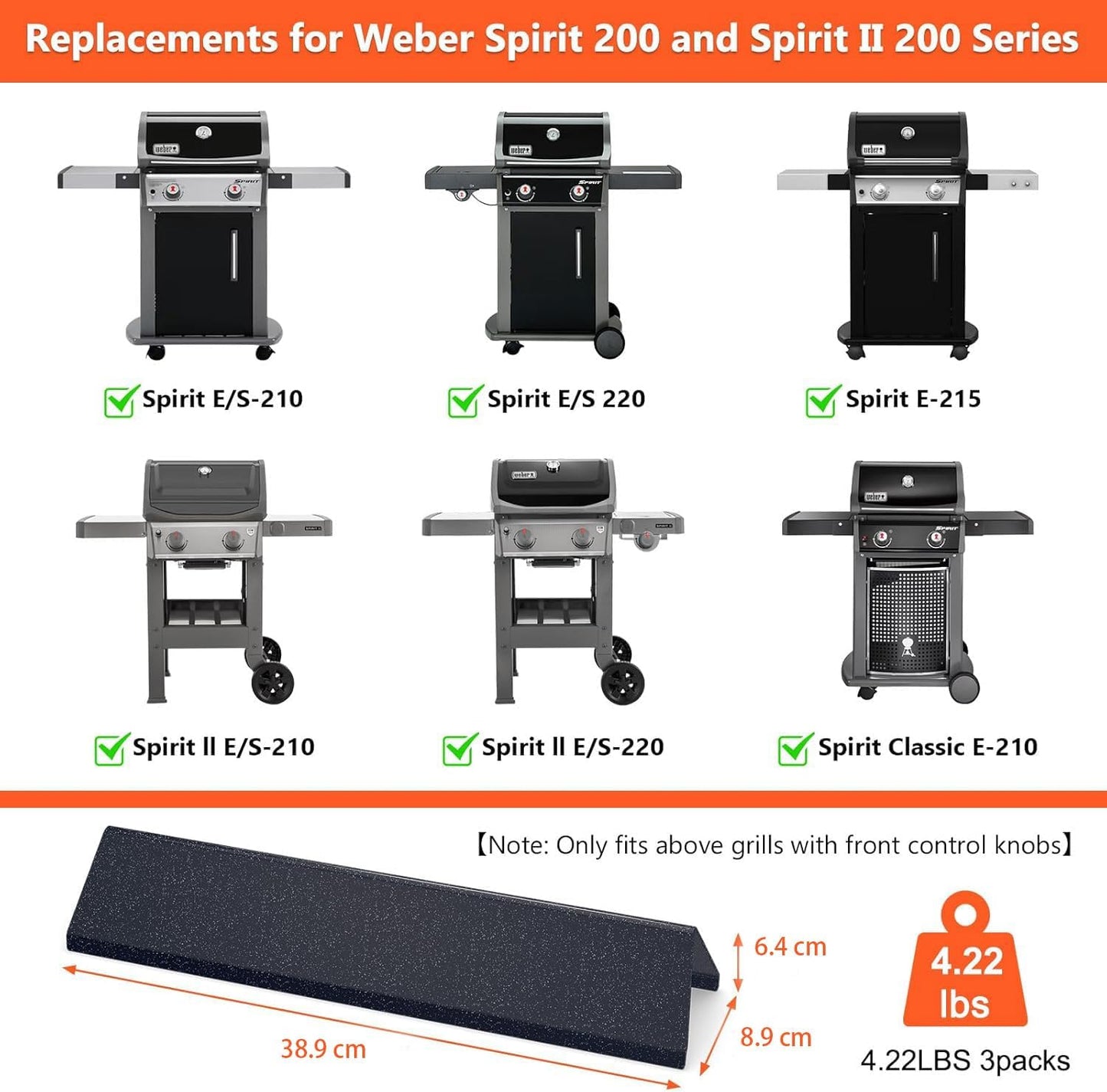 QuliMetal 7635 Flavorizer Bars - Durable 16GA Porcelain Steel for Weber Spirit E210, E220, S210, S215