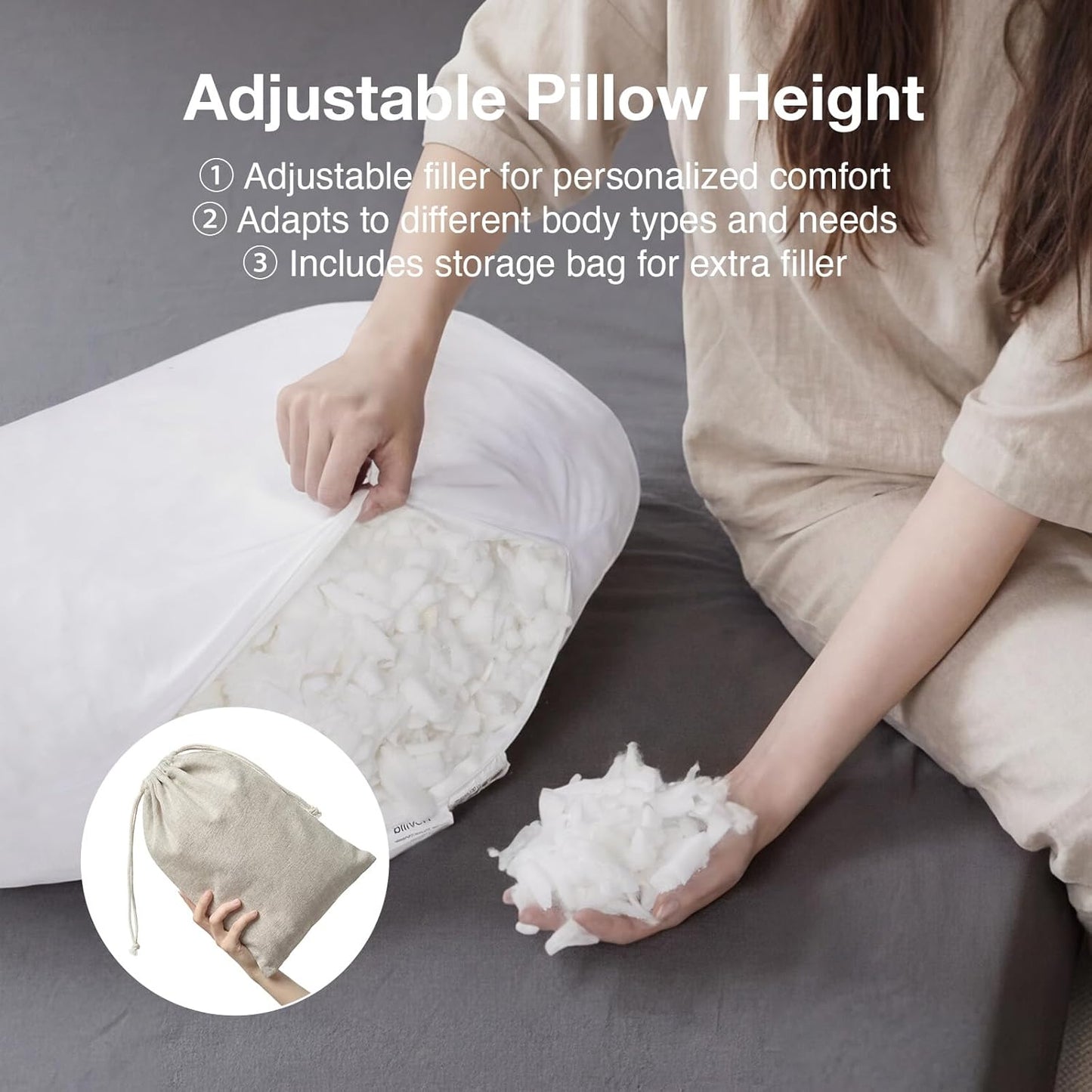 Novilla Tencel Side Sleeper Pillow - Curved Design with Adjustable Memory Foam & Silk-Like Cover | Queen Size