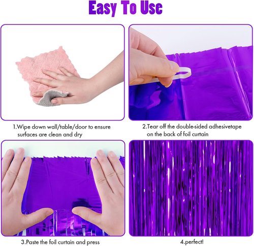 CANREVEL Purple Foil Fringe Backdrop Curtains - 2 Pack Tinsel Streamers for Parties & Events | 3.3x8.2 Feet