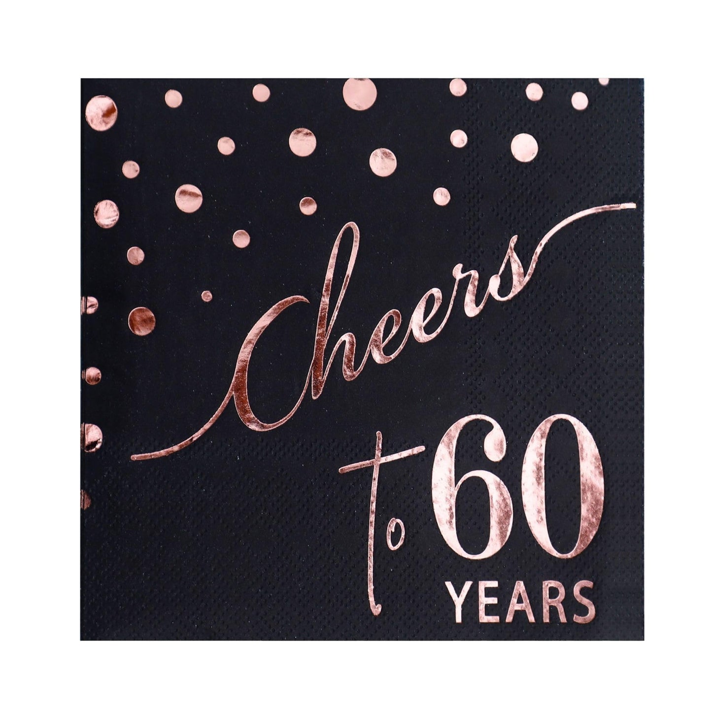 Rose Gold Cheers to 60th Cocktail Napkins Folded 5 x 5 Inches Disposable Party Napkins 3-Ply Paper Beverage Napkins for 60th Birthday Decorations, Wedding Anniversary, Retirement, Black (60 Years)