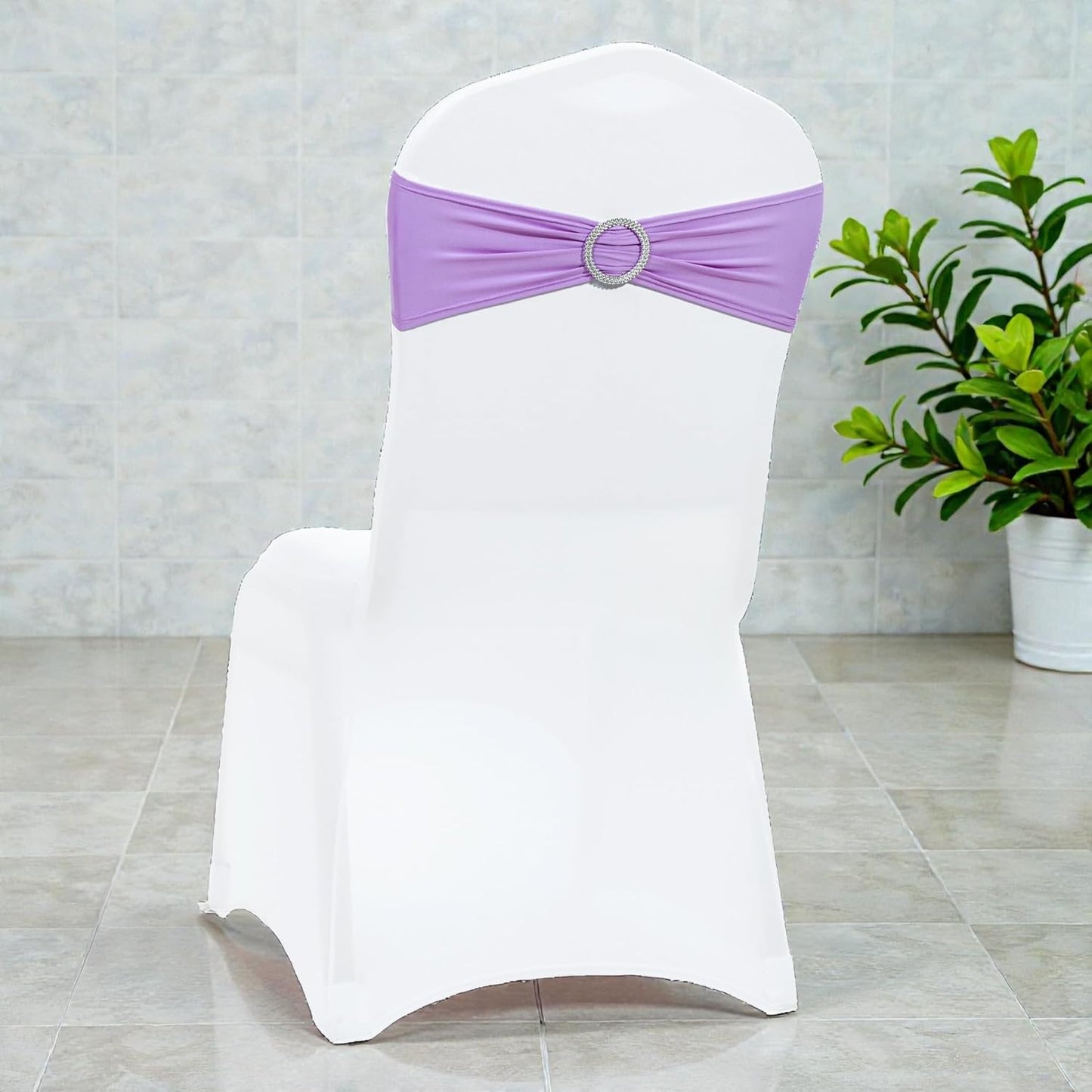 MDS Spandex Chair Sashes - Pack of 150 Elastic Stretch Bow Ties with Buckle Slider | Lavender