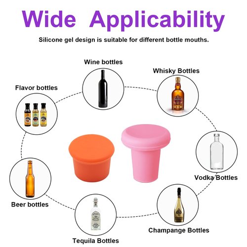 8 PCS MultiColor Silicone Wine Stoppers, Reusable Sparkling & Champagne Corks, Sealed Beverages Beer Bottle Caps, Keeps Wine Fresh