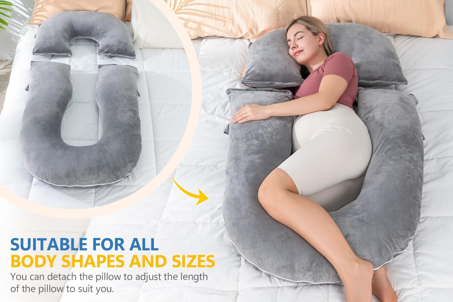 INSEN Pregnancy Pillows, Detachable Body Pillow for Sleeping, Nurse & Relax, Multi-Use Pregnancy Pillows for Pregnant Women, Grey
