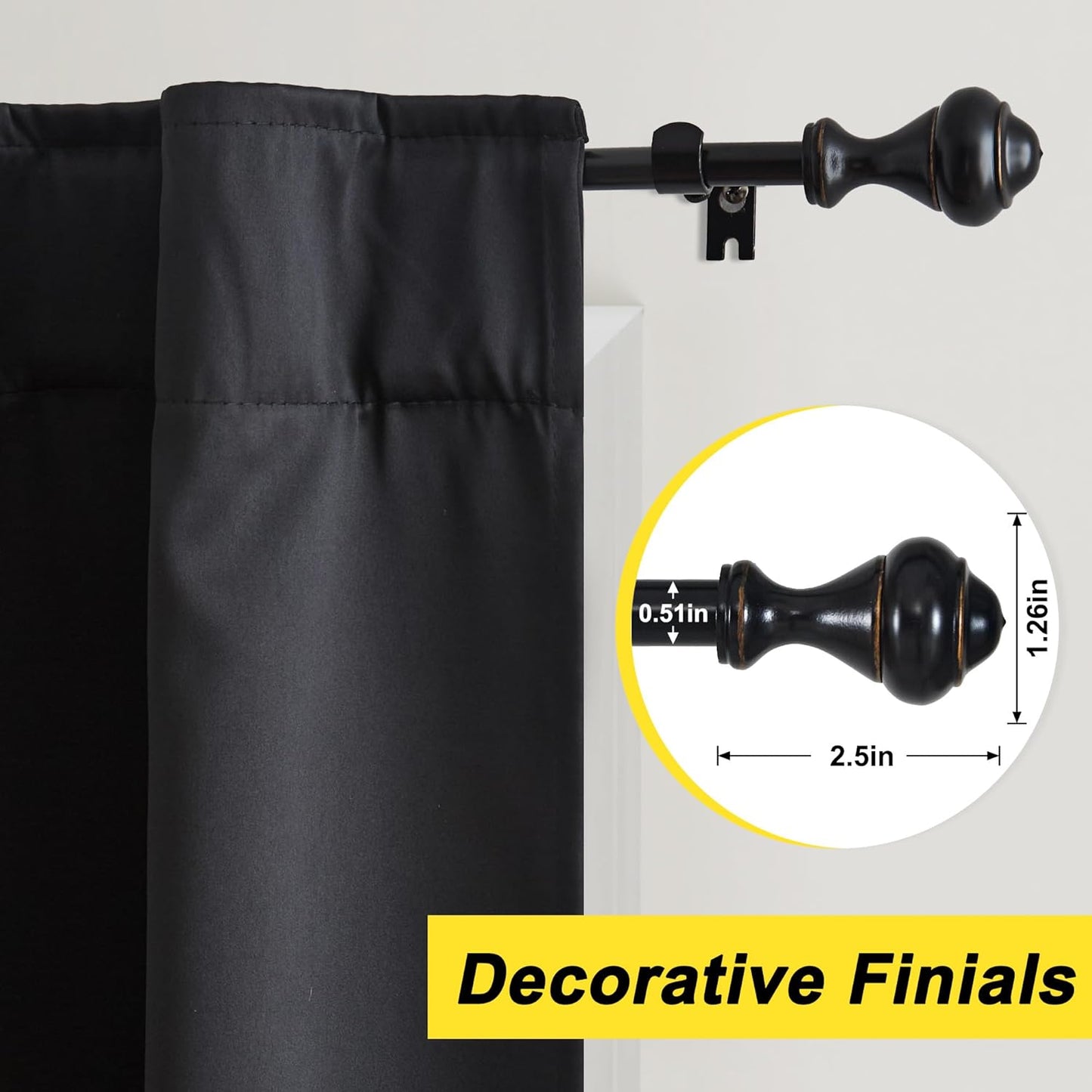 NICETOWN Adjustable Curtain Rods 2-Pack | 48-86 Inch with Grommet Black Blackout Curtains