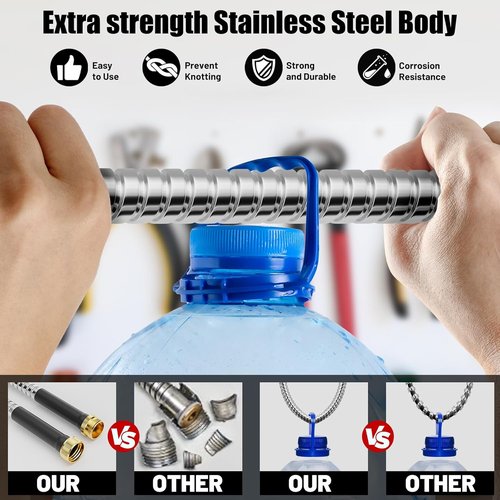 Beitopamz Stainless Steel Garden Hose - 25 Ft Flexible, Durable, Rust-Proof with No-Kink Design & Heavy-Duty Brass Fittings