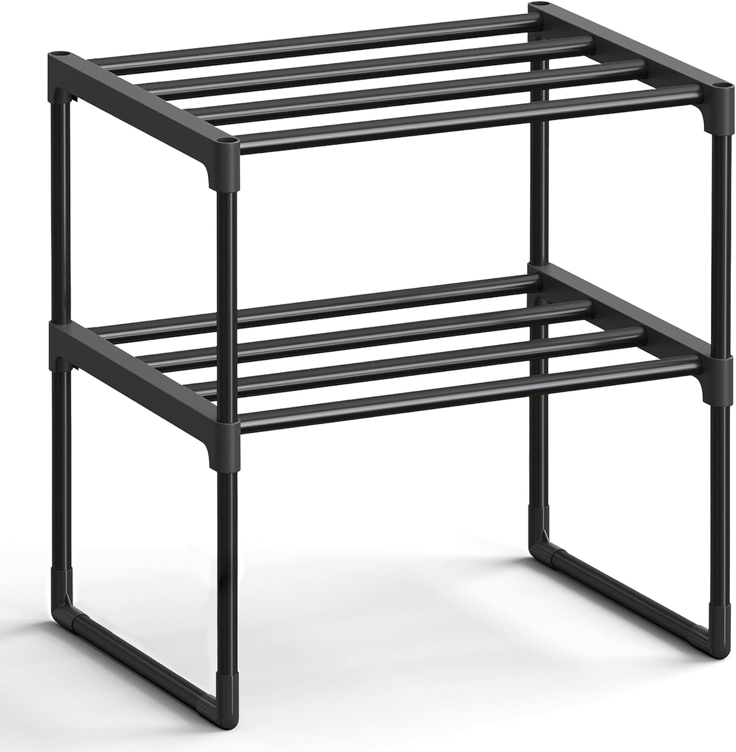 SONGMICS 2-Tier Shoe Rack - Stackable Metal Organizer for 3-6 Pairs - Black, 11.8 x 16.7 x 14.8 Inches