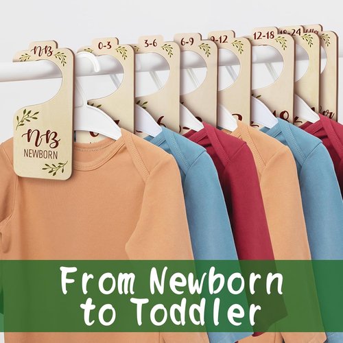 Baby Closet Dividers | 8 PCS Adorable Wooden Double-Sided Size Hangers for Newborn to Toddler