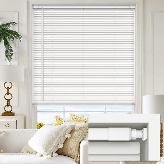 LazBlinds No Tools No Drill 1" Vinyl Mini Blinds, Cordless Blinds for Windows, Light Filtering Horizontal Window Blinds & Shades, 44" W x 72" H, White