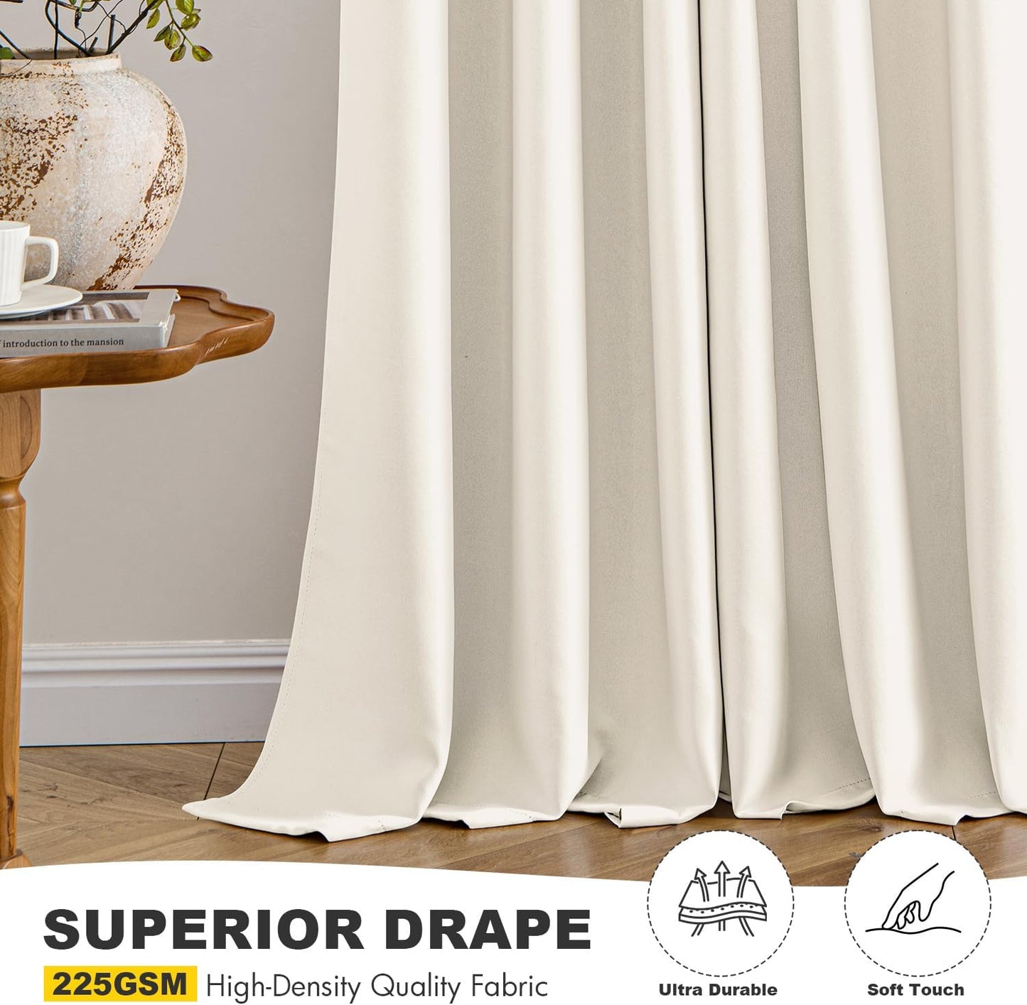 MIULEE Blackout Curtains - Thermal Insulated Room Darkening Drapes | 84 Inch, Beige & White, 2 Panels