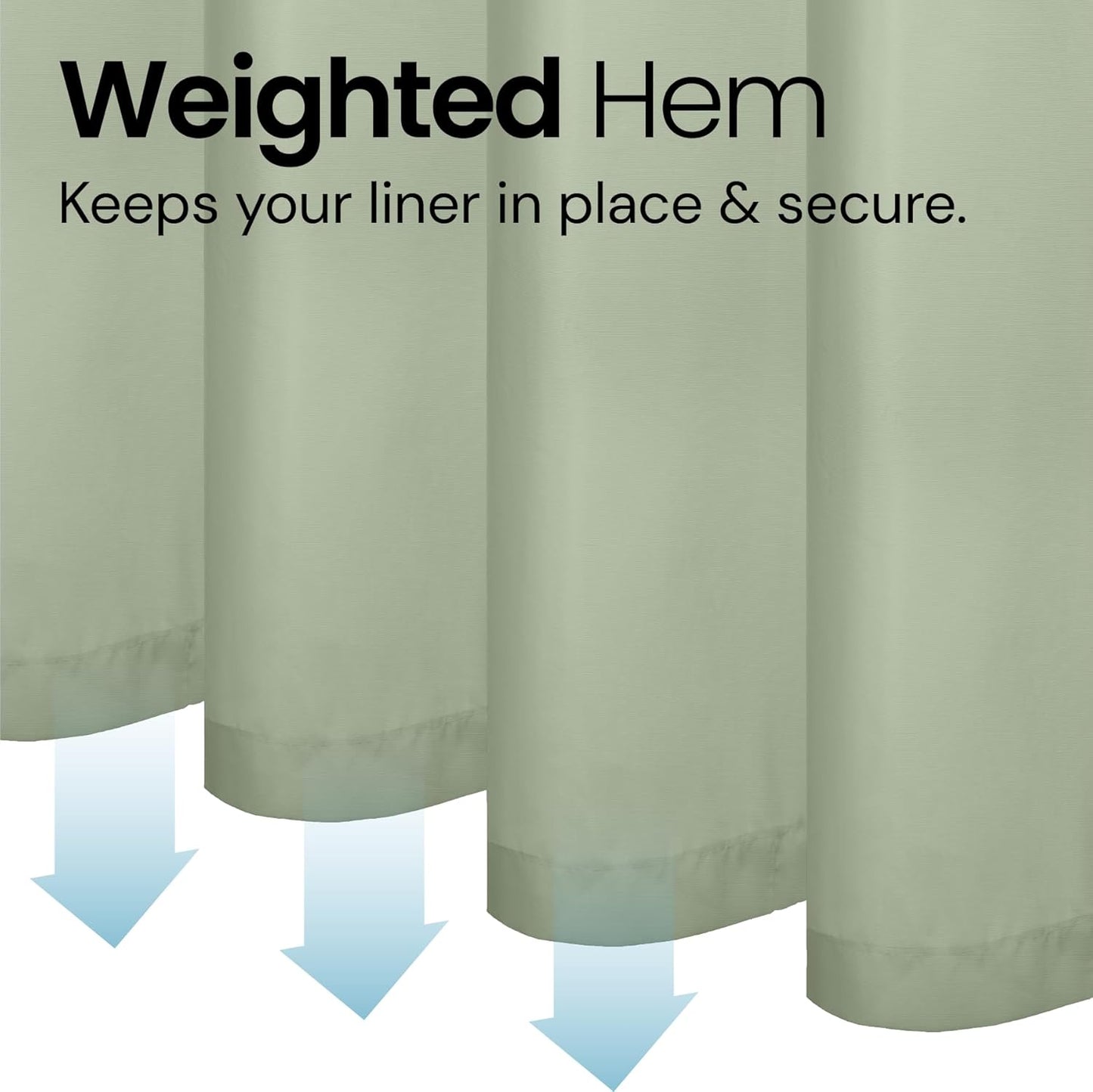 LiBa Green Shower Curtain - Water Repellent Fabric | Heavy Duty, Easy to Clean, 72" W x 72" H