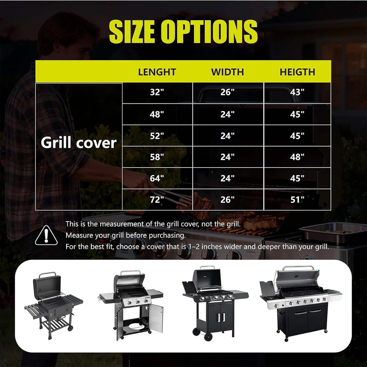 YSPACE Grill Cover - 58 Inch Heavy Duty Waterproof BBQ Cover with Adjustable Straps | Fits Weber Genesis II, LX 300 & More