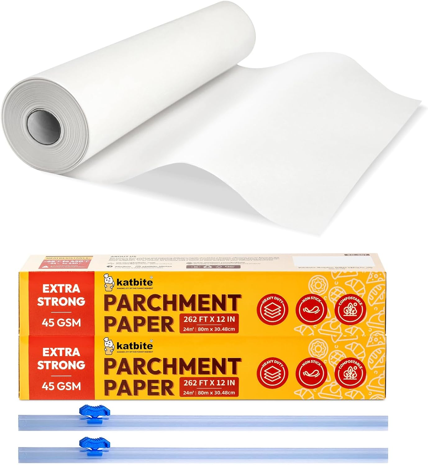 Katbite Heavy Duty Parchment Paper Roll - 12 In x 524 Ft Non-Stick Baking Paper for Cooking & Grilling