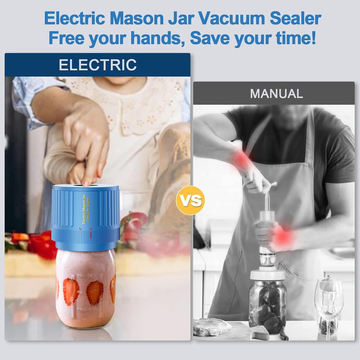 LOVE MOMENT Electric Mason Jar Vacuum Sealer Kit - Blue for Wide & Regular Mouth Jars