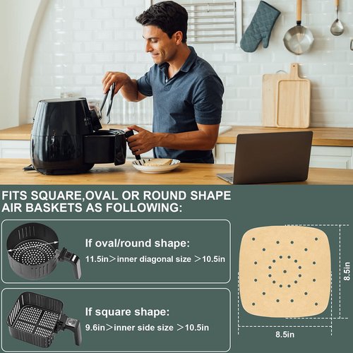 200pcs Air Fryer Parchment Paper Disposable Liner 8.5inch, Premium Perforated for Air Fryer, Streamer, Pans, No Burn, Easy Cleanup