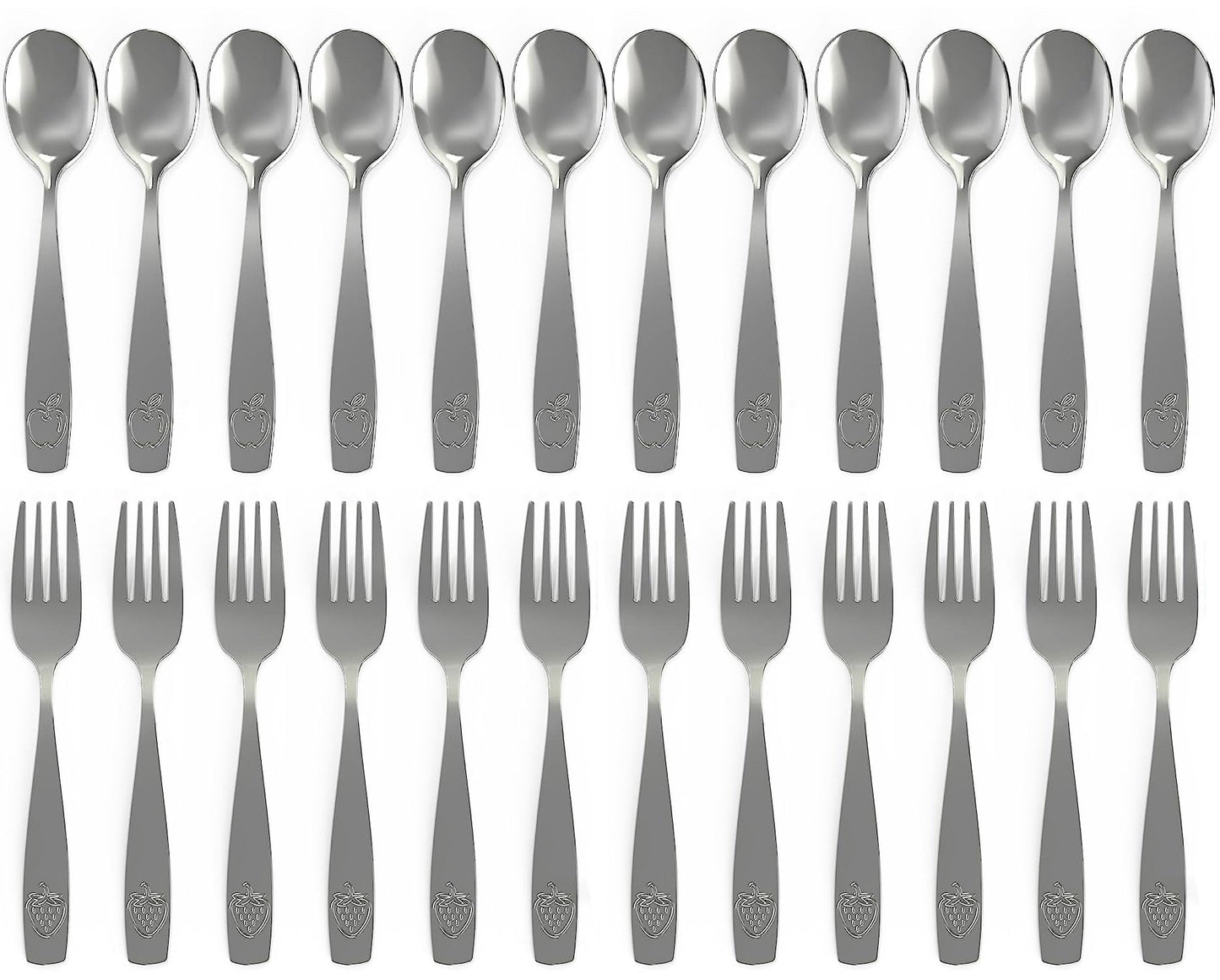 CHILLOUT LIFE Stainless Steel Kids Silverware Set 24 Pieces (2 Pack of 12) - Child and Toddler Safe Flatware - Kids Utensil Set - Metal Kids Cutlery Set (Includes 12 Small Kids Spoons & Kids 12 Forks)