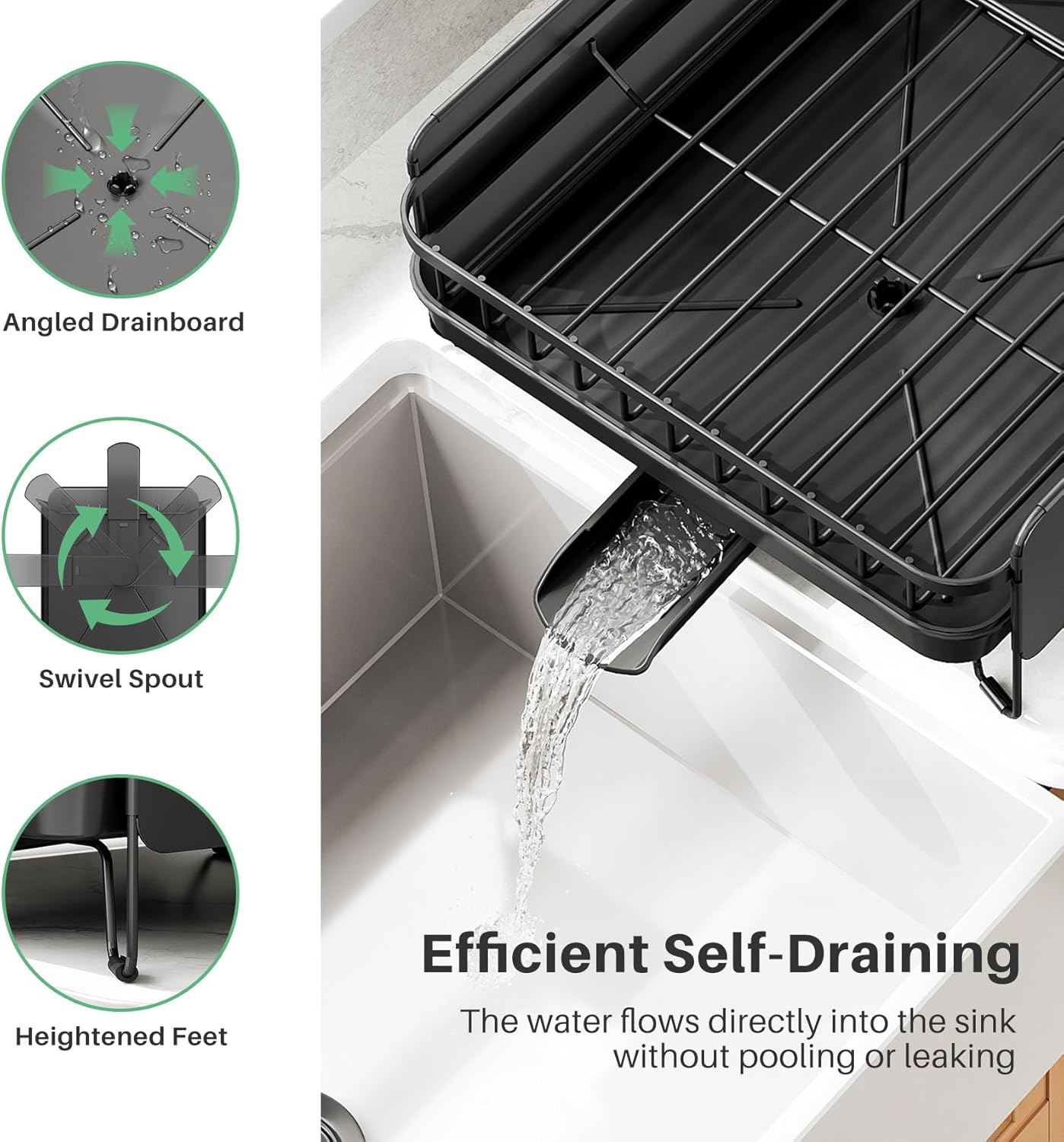 SNTD Large Dish Drying Rack - Expandable Stainless Steel Kitchen Dish Drainer (19.3" to 29.4", Black)
