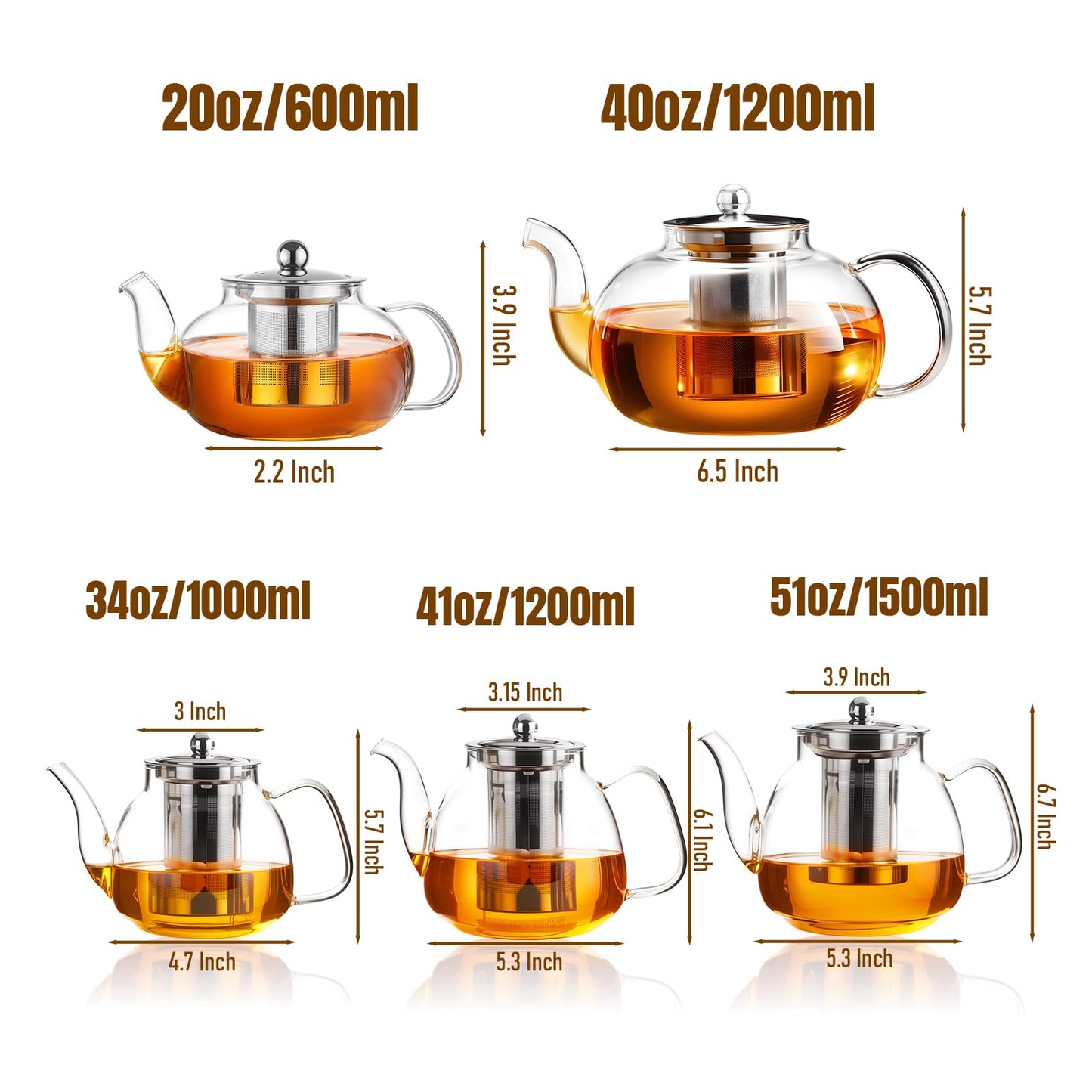 PARACITY Glass Teapot Stovetop 20 OZ/600ml, Tea pot with Removable 18/8 Stainless Steel Infuser, Borosilicate Clear Tea Kettle, Teapot Blooming and Loose Leaf Tea Maker Tea Brewer for Camping, Travel