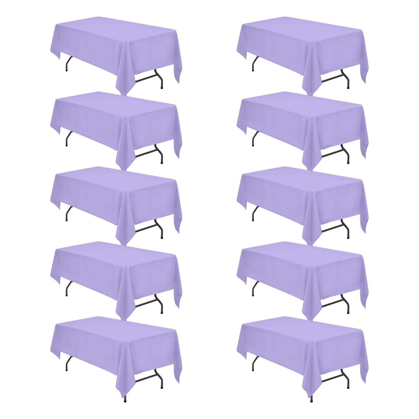 BRILLMAX 10 Pack Lavender Tablecloths 60 x 102 Inch for 6ft Rectangle Tables - 150 GSM Polyester Fabric, 15" Standard Drop, Water, Stain & Wrinkle Resistant Cloth Cover for Wedding Dining Buffet