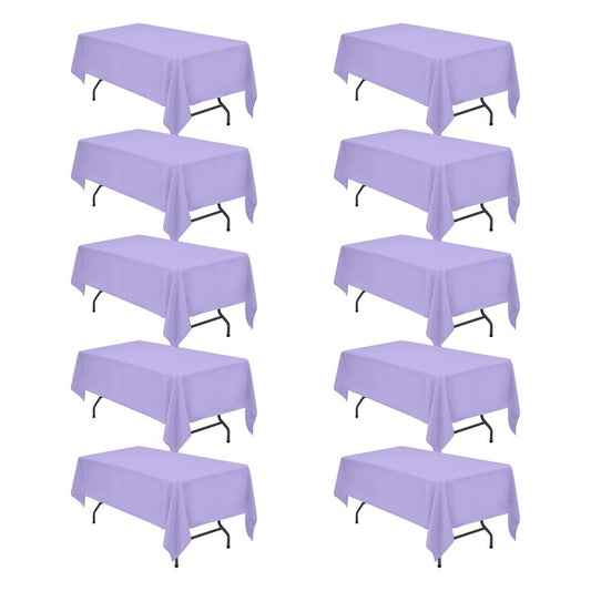 BRILLMAX 10 Pack Lavender Tablecloths 60 x 102 Inch for 6ft Rectangle Tables - 150 GSM Polyester Fabric, 15" Standard Drop, Water, Stain & Wrinkle Resistant Cloth Cover for Wedding Dining Buffet