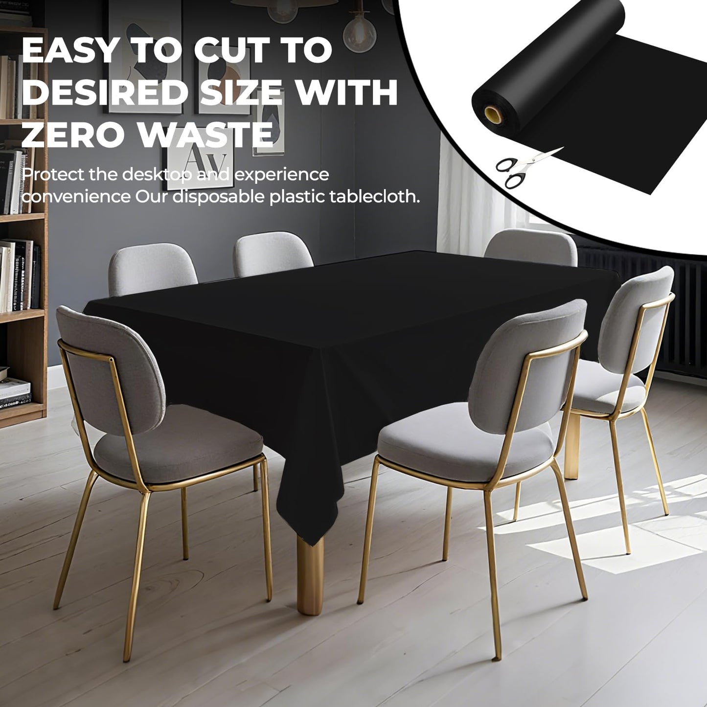 JHDZDHY 54 Inch X 100 Feet Plastic Table Cover Roll Premium Disposable Plastic Tablecloth for All Type/Shape Tables | Picnic, Party, Banquet, Birthdays, Weddings (Black, 54 Inch X 100 Feet)