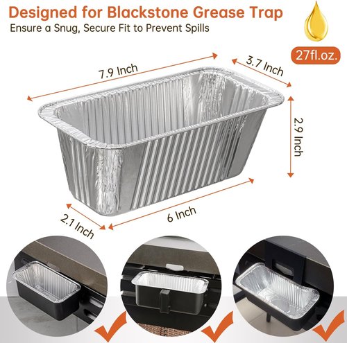 Blackstone 50-Pack Grease Cup Liners - Heavy-Duty Aluminum Foil Drip Pans for 17-36 Inch Griddles | Disposable & Mess-Free