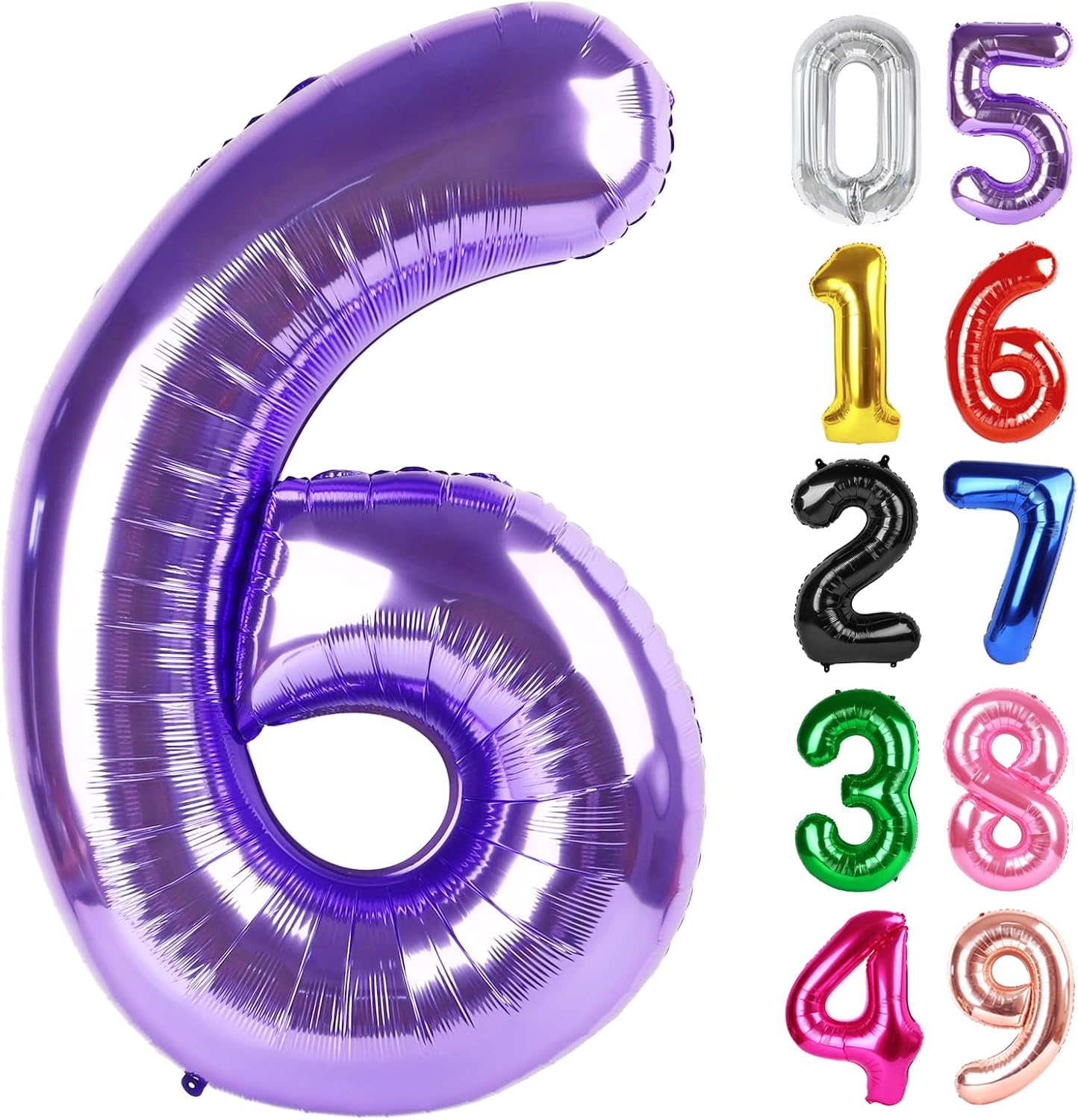 Purple Number 6 Balloon - 40 Inch Giant Foil Balloon for 6th Birthday Party Decorations