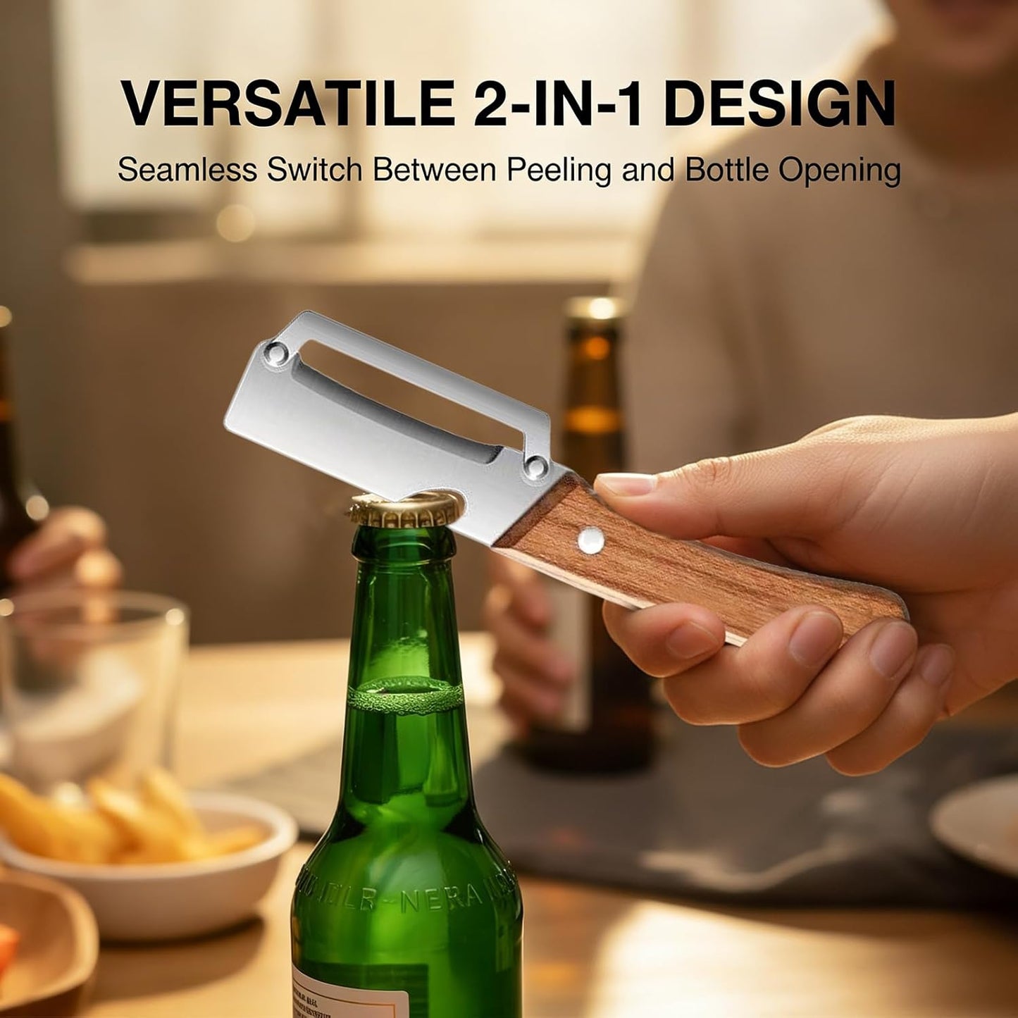 Skiennix 2-in-1 Vegetable Peeler - Stainless Steel Kitchen Tool with Wooden Handle | 2-Piece Set