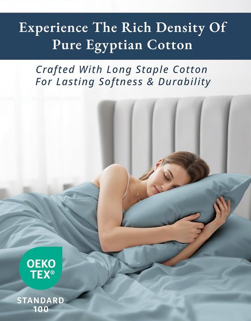 100% Egyptian Cotton Queen Size Sheet Set - Ultra-Soft Hotel Luxury | Naturally Breathable & Durable, 15" Deep Pocket - French Blue
