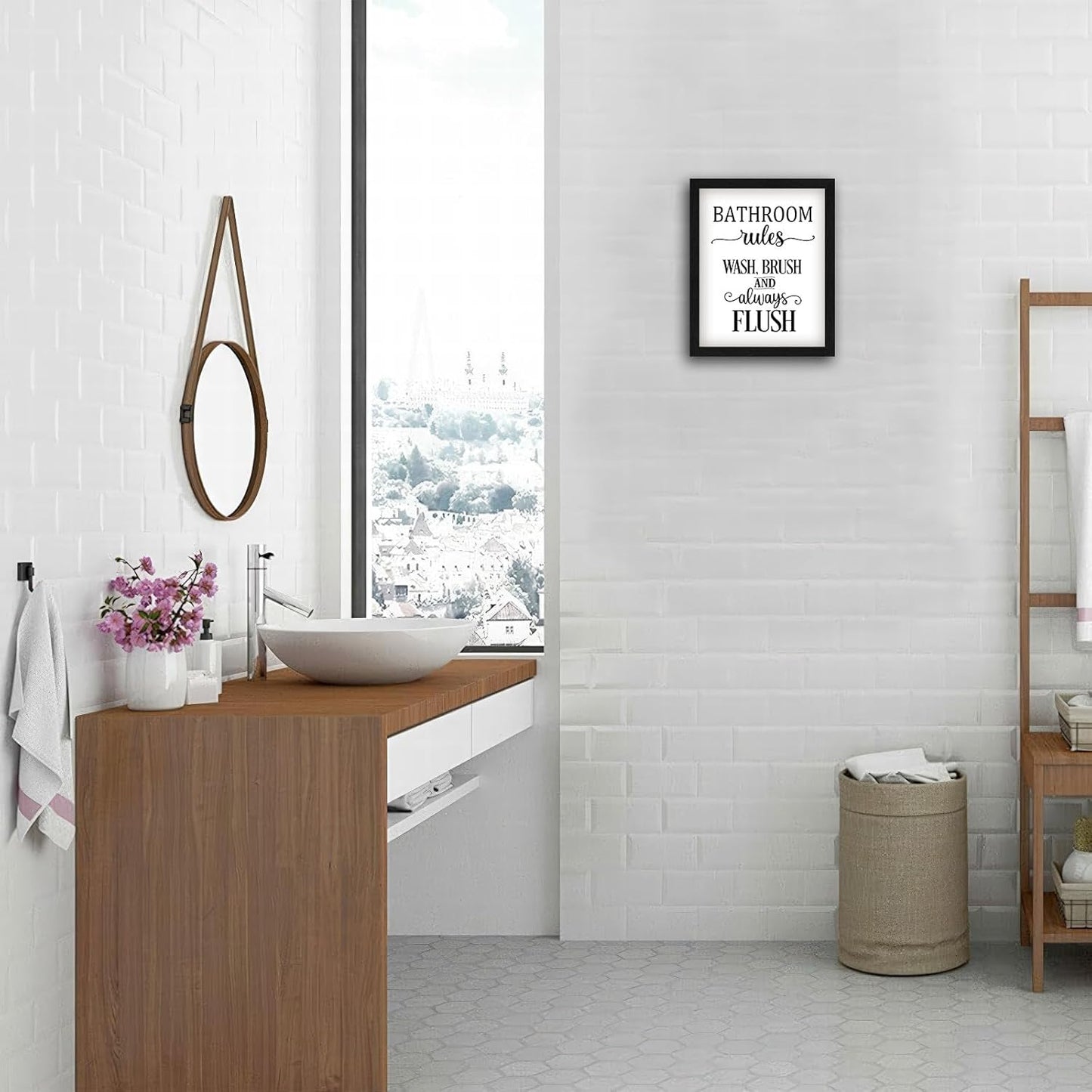 Regine Switzerland Funny Bathroom Wall Art - Framed 8x10 Toilet Rules Canvas Print | Essential Black and White Decor