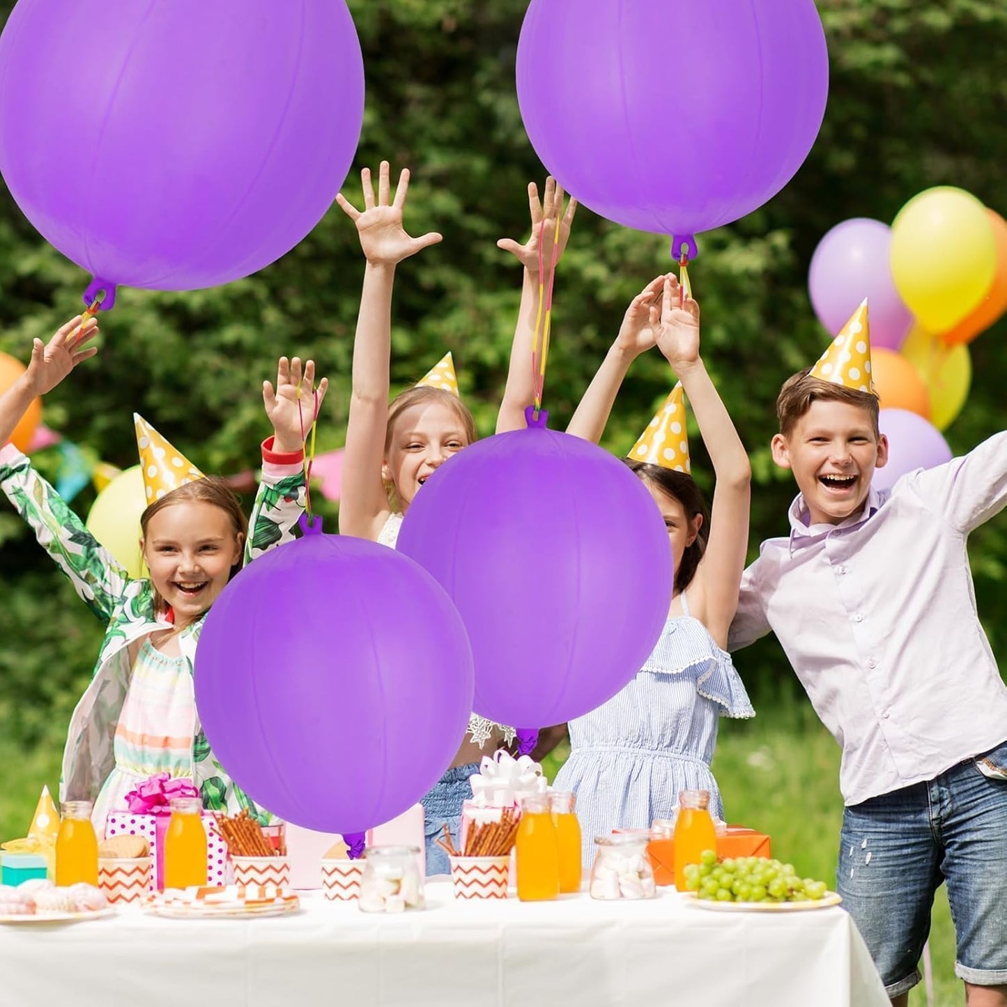 Purple Punch Balloons - 12 Pcs with Rubber Band Handle for Easy Grip | Perfect for Kids' Birthday Parties