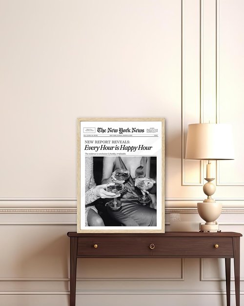 iHery Black Wall Art Print - Trendy Unframed Canvas Decor | 12x16in Happy Hour New York Design