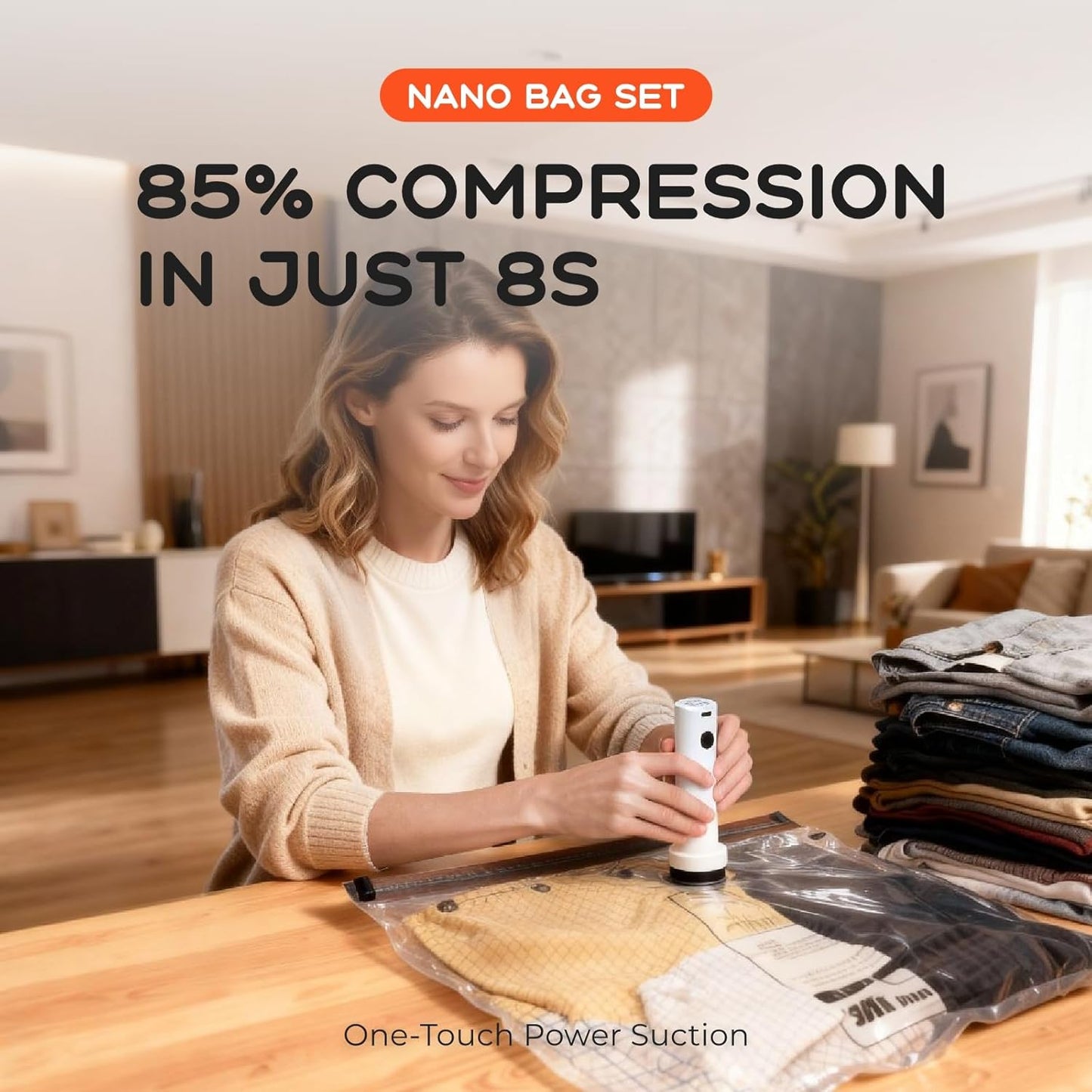 Skiennix Vacuum Seal Bags - 15 Pack Compression Packing Bags with Rechargeable Air Pump for Travel