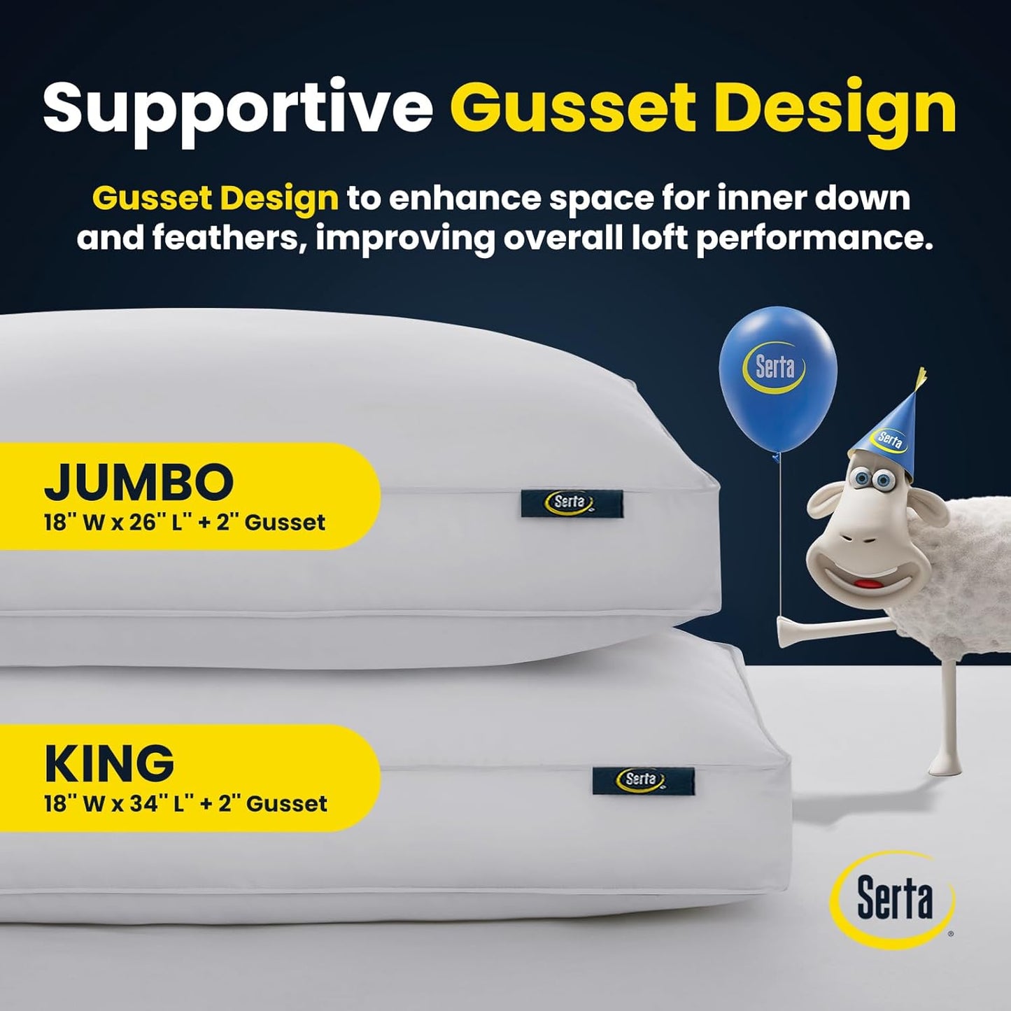 Serta Hotel Collection Queen Size Pillows - Set of 2 White Goose Feather Down | 100% Cotton Gusseted Design for All Sleepers