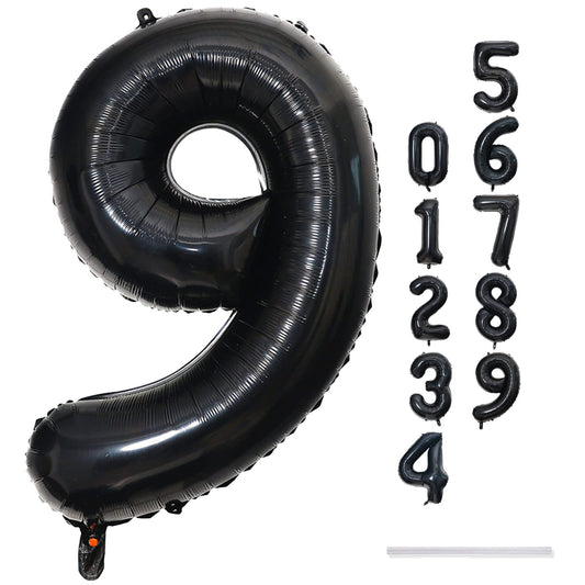 40'' Black Number 9 Balloons, Giant Self Inflating Foil Number Balloons Set 0-9, Large Digital 9 Helium Balloon for Girls Boys 9th Halloween Birthday Party Decorations Anniversary Photo Shoot Supplies
