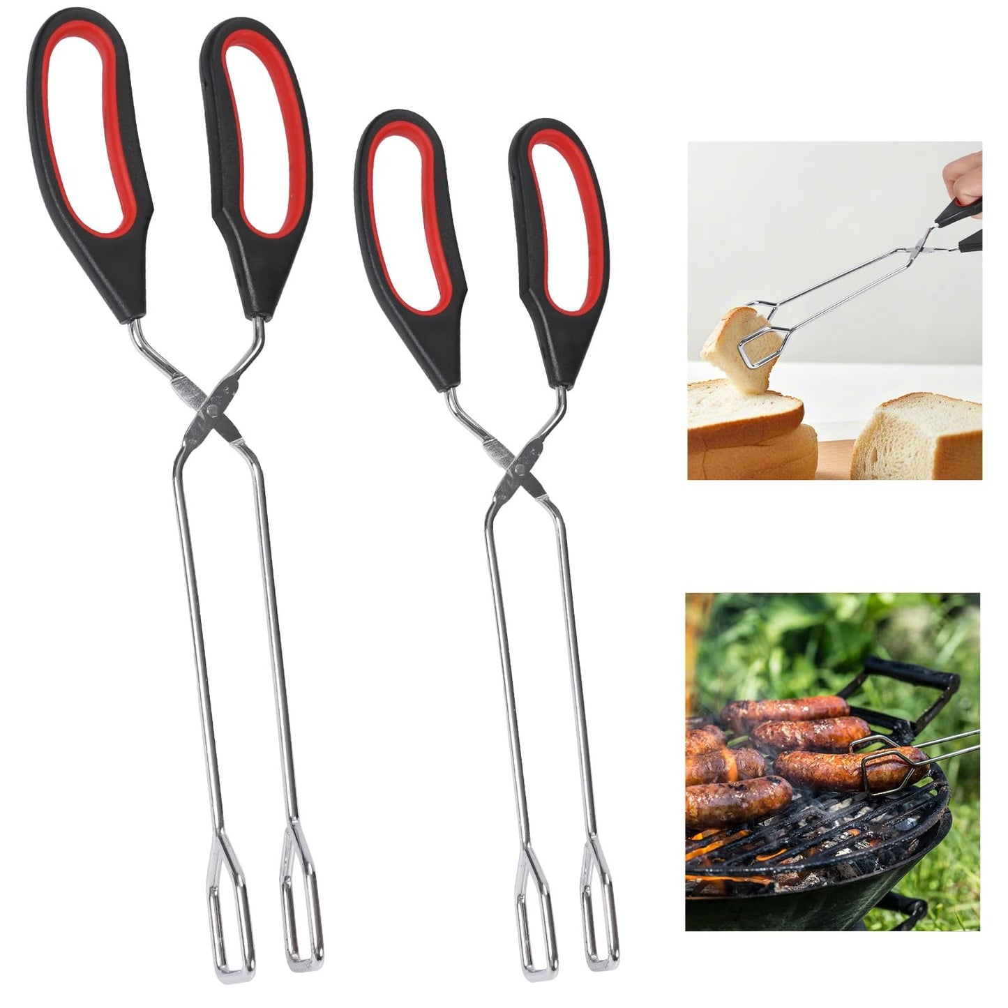 Topoem Tongs for Cooking, Set of 2 Heat Resistant Stainless Steel 10-Inch and 12-Inch Kitchen Scissor Tongs for BBQ, Food, Salad