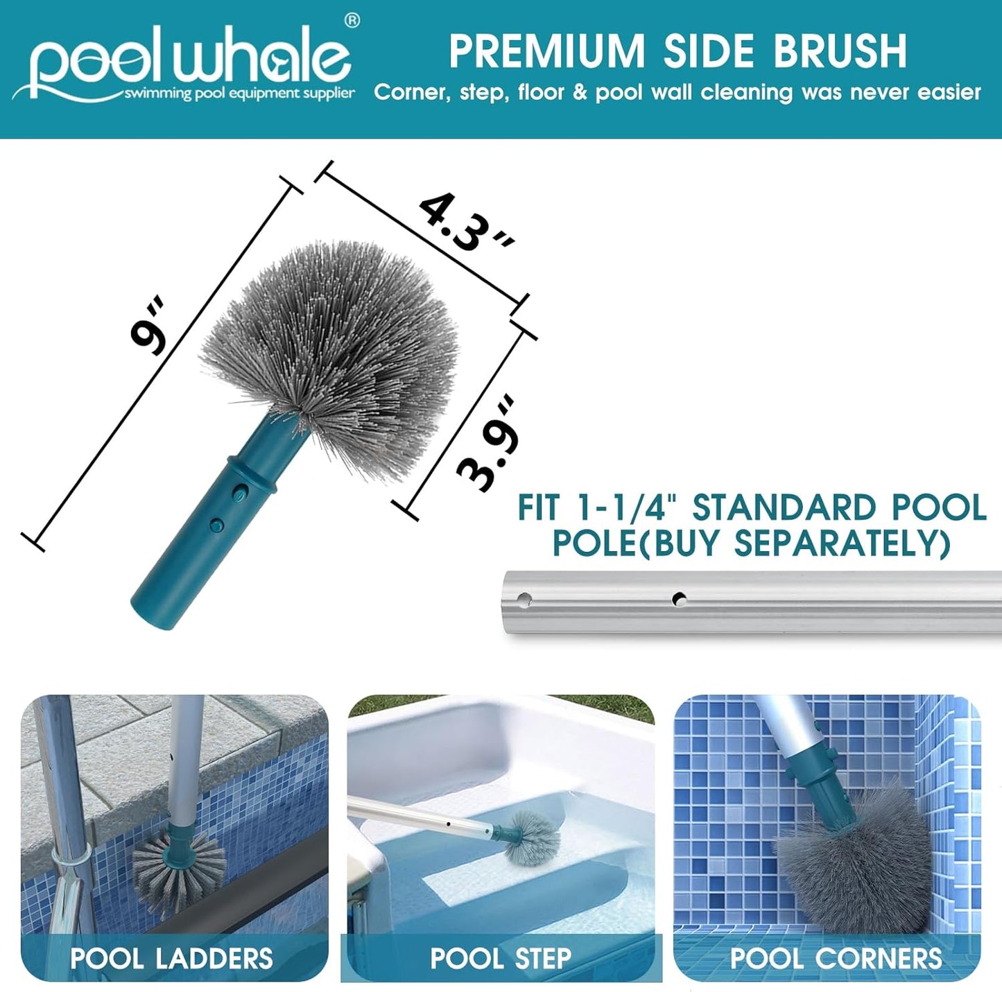 POOLWHALE 17.5" Pool Net - Durable Design with 20" Pool Brush for Easy Cleaning