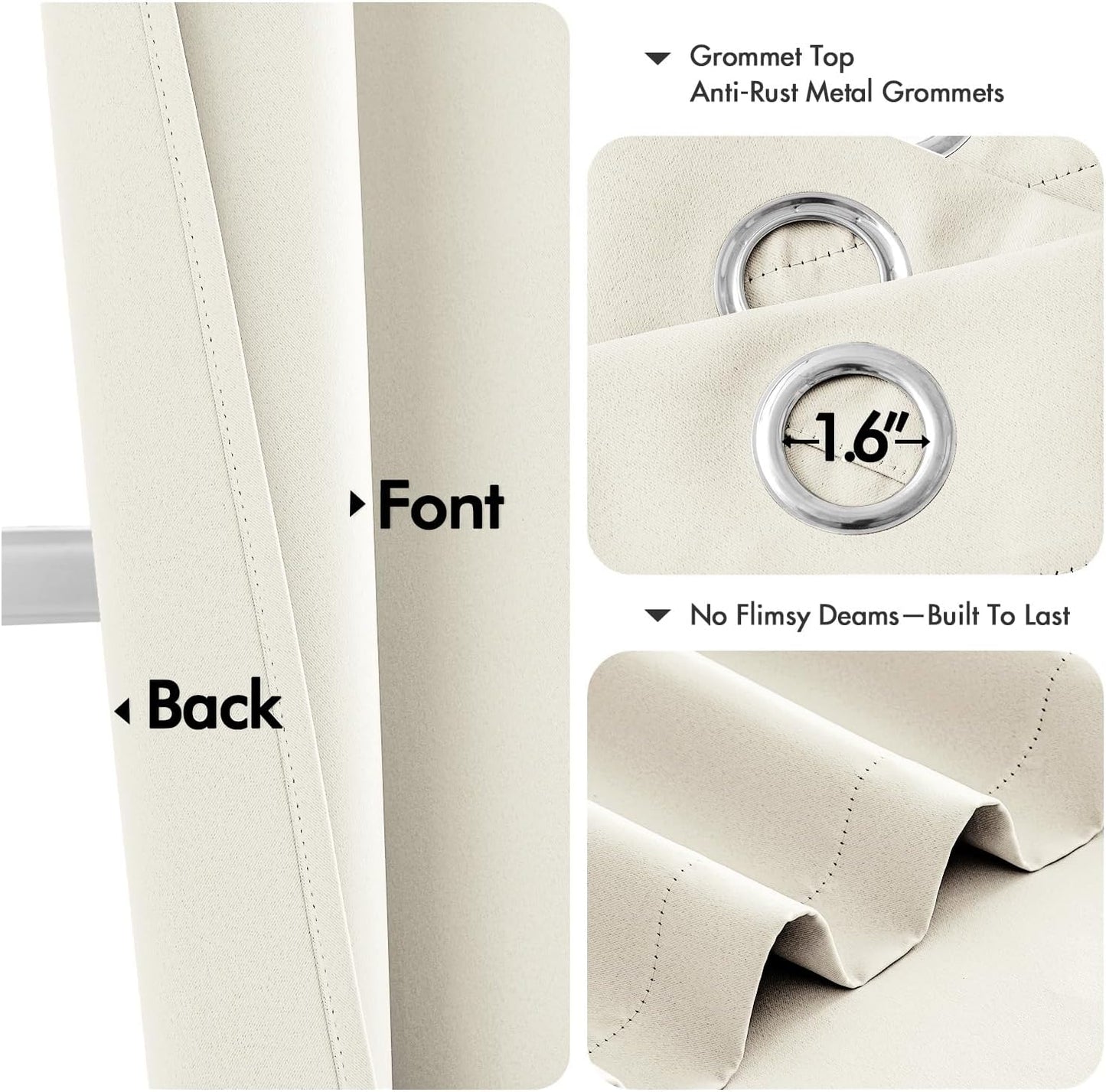 MIULEE Cream Blackout Curtains - Thermal Insulated Room Darkening Drapes | 63-Inch Length, 2 Panels