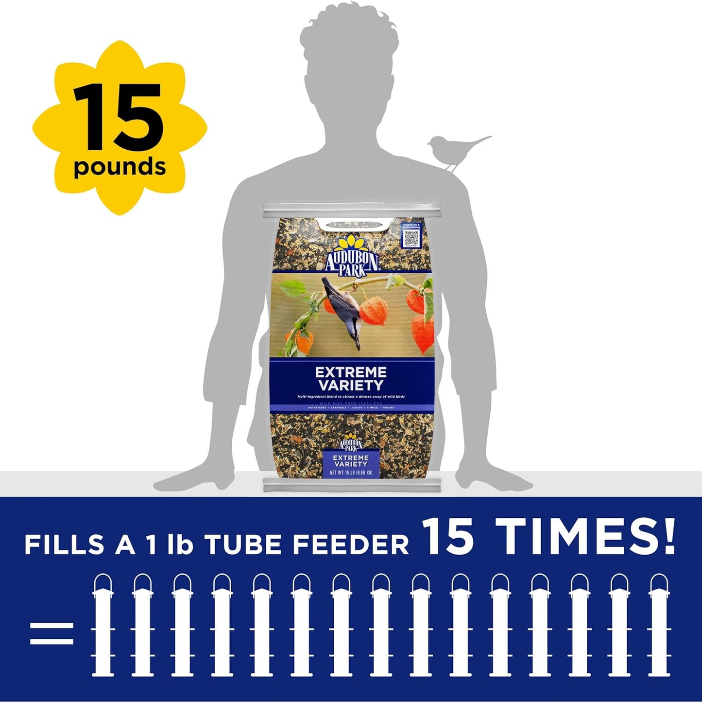 Audubon Park Wild Bird Seed - Extreme Variety Blend for Outdoor Feeders | 15 lb Bag
