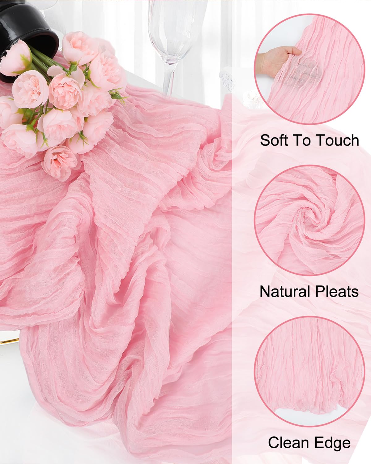 8 Pack Pink Cheesecloth Table Runner 21x120 Inch Boho Gauze Table Runners Rustic Light Pink Table Runner for Wedding Birthday Party Baby Shower Centerpiece Valentine's Day Home Decorations