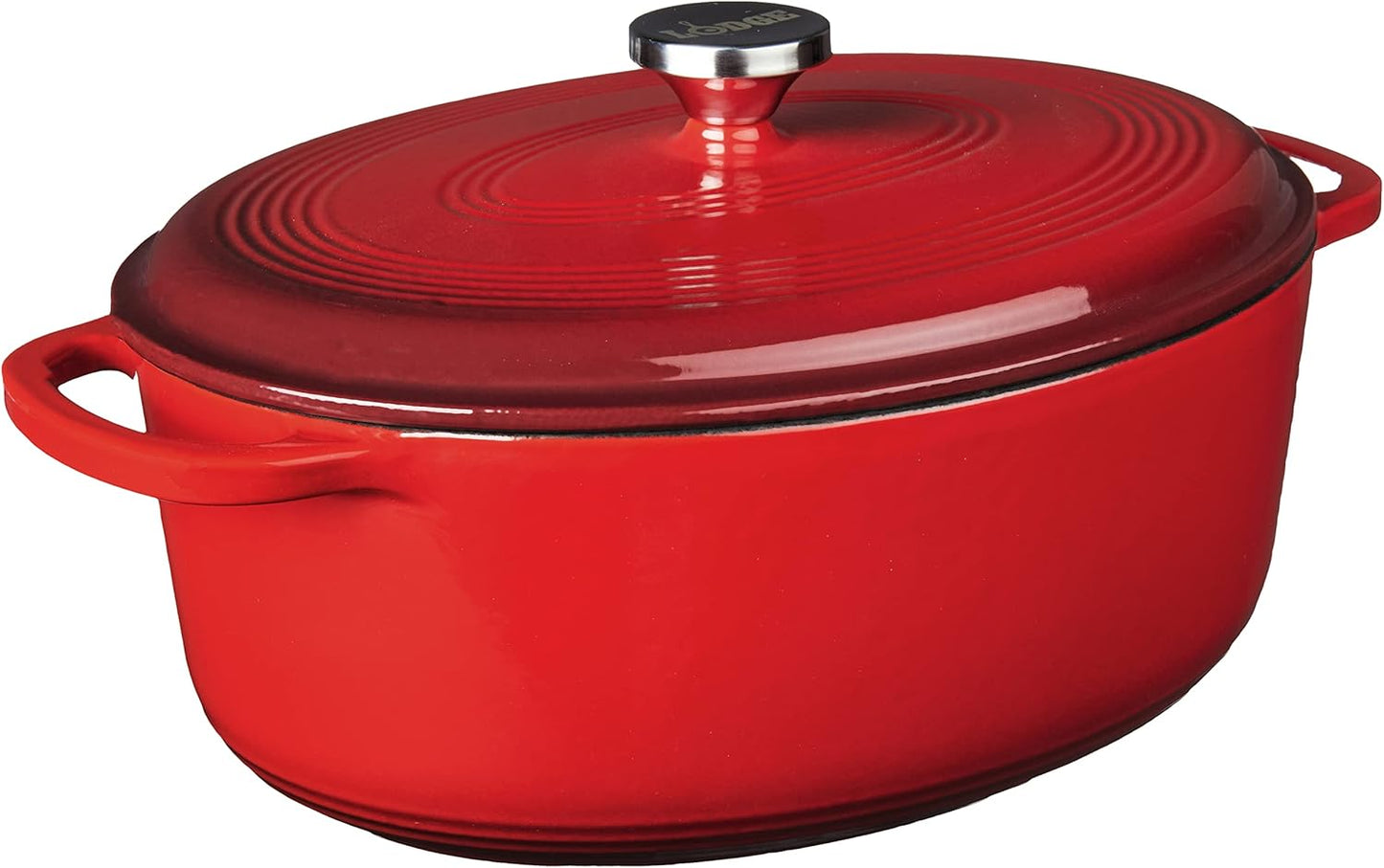 Lodge Enameled Cast Iron Oval Dutch Oven - 7 Quart with Lid & Dual Handles - Oven Safe to 500°F - Red