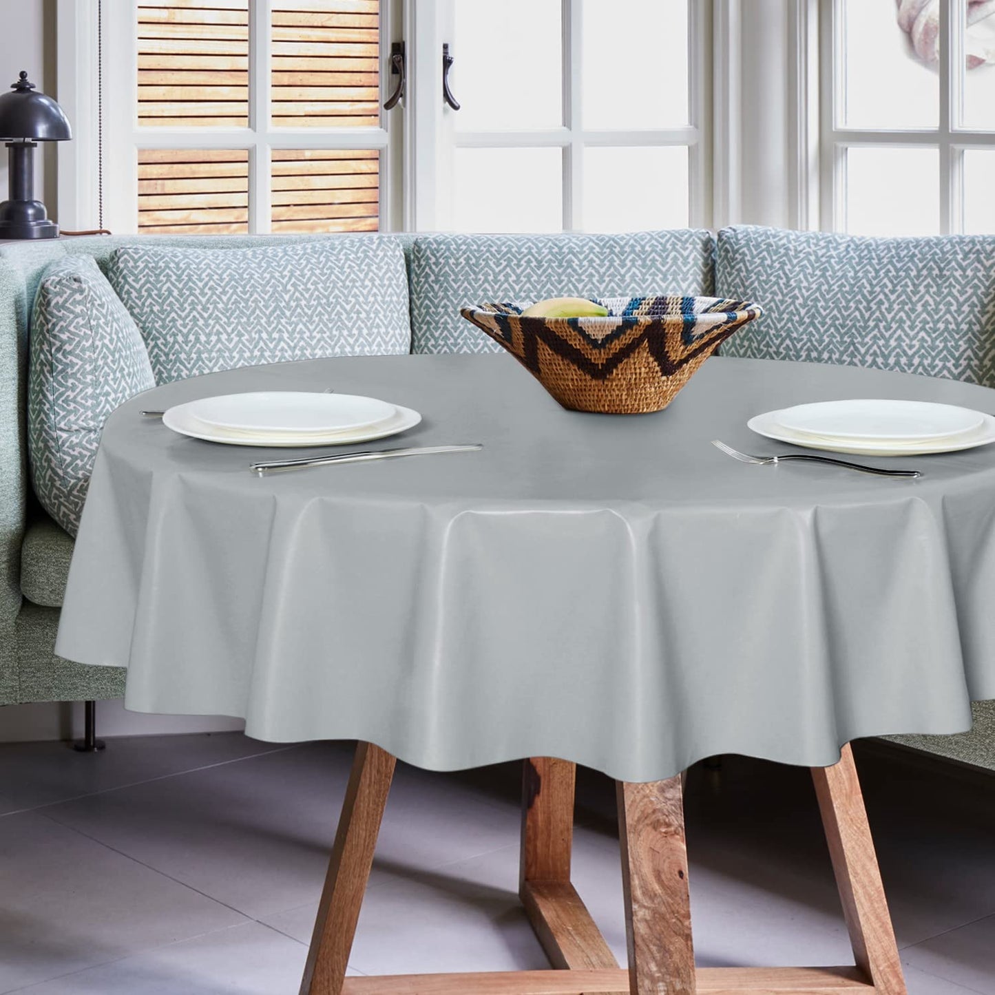 sancua 100% Waterproof Rectangle PVC Tablecloth - 60 x 120 Inch - Oil Proof Spill Proof Vinyl Table Cloth, Wipe Clean Table Cover for Dining Tables, Buffet Parties and Camping, Silver Grey
