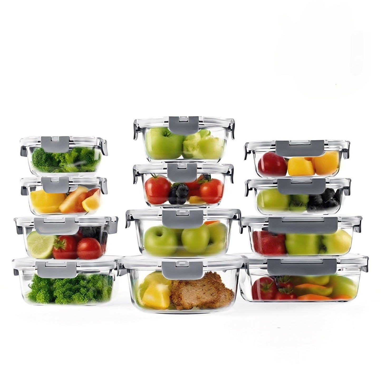 BYLWORKOUT 24 Piece Glass Storage Containers with Lids - Leak Proof, Dishwasher Safe Glass Food Storage Containers for Meal Prep or Leftovers (Blue)