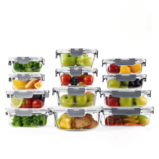 BYLWORKOUT 24 Piece Glass Storage Containers with Lids - Leak Proof, Dishwasher Safe Glass Food Storage Containers for Meal Prep or Leftovers (Blue)